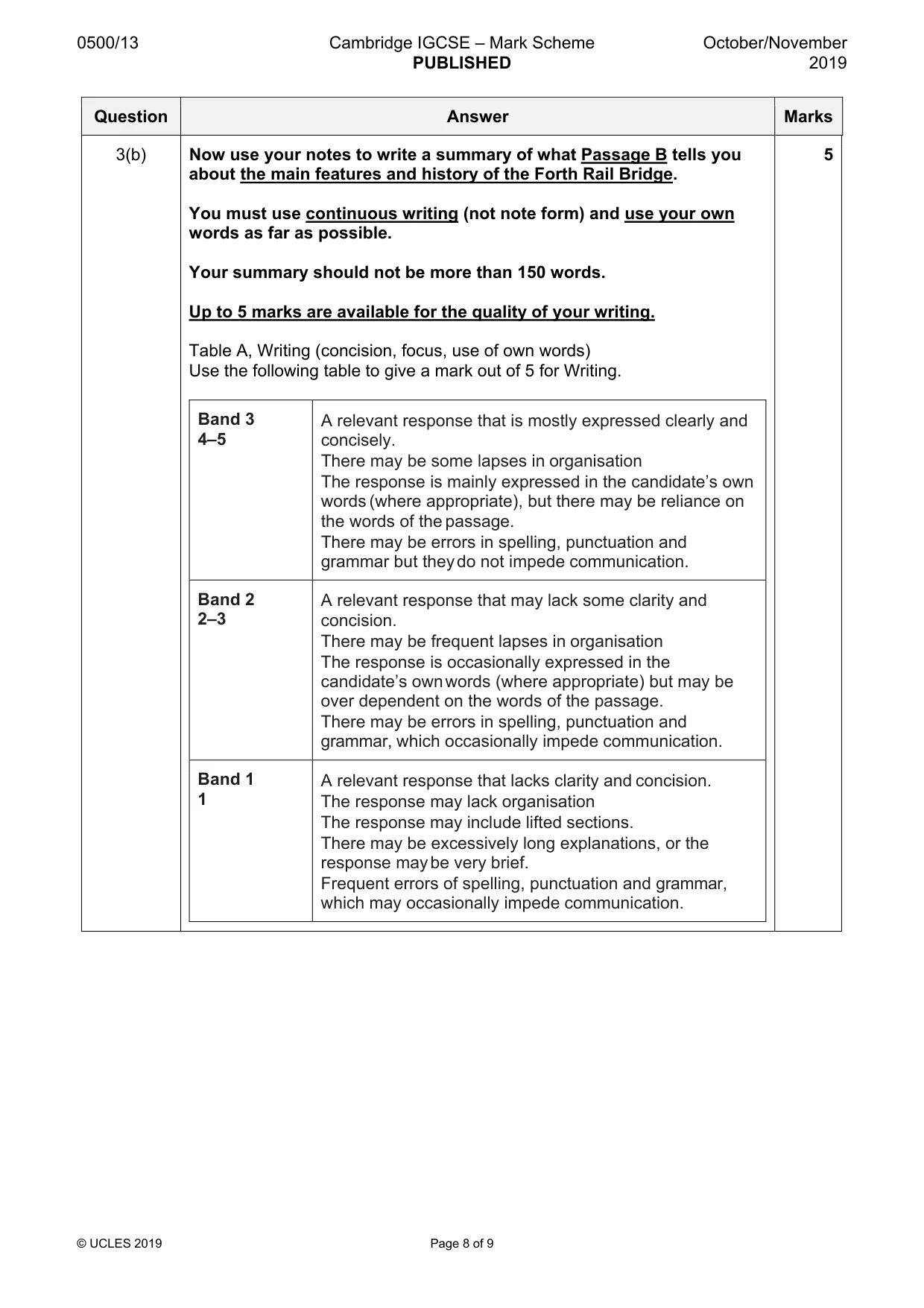 Mark scheme, page 8 of 9