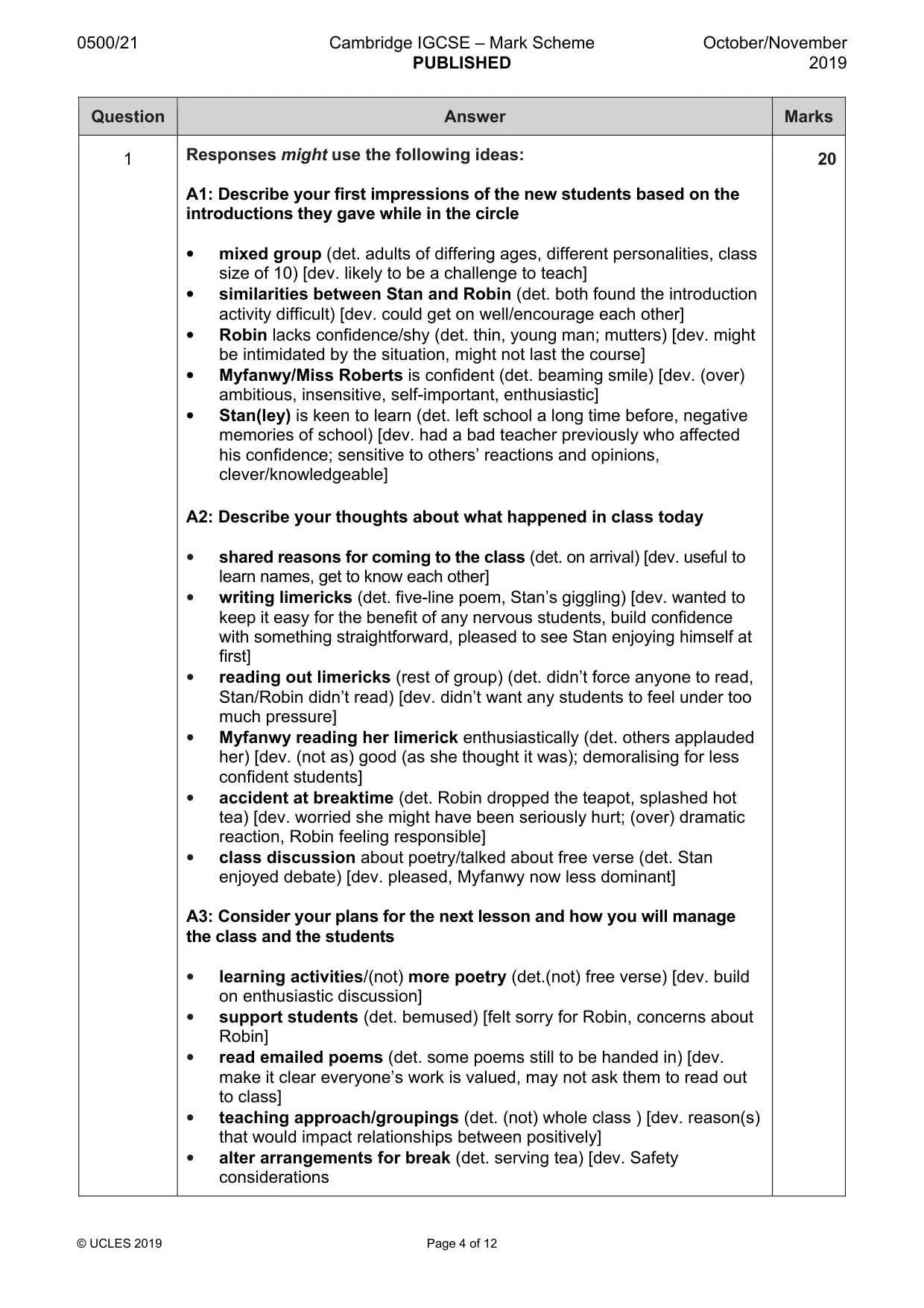 Mark scheme, page 4 of 12