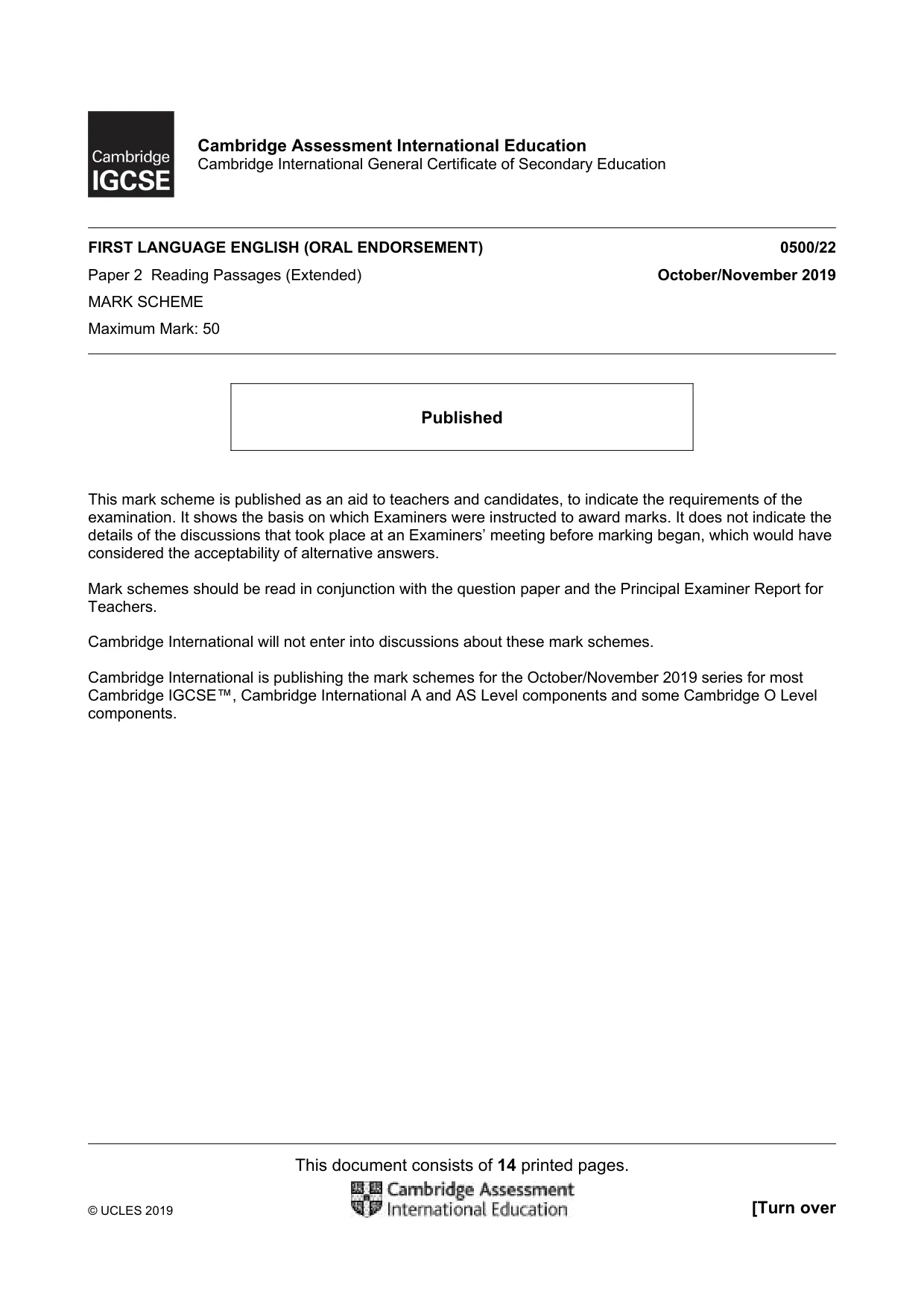 Mark scheme, page 1 of 14