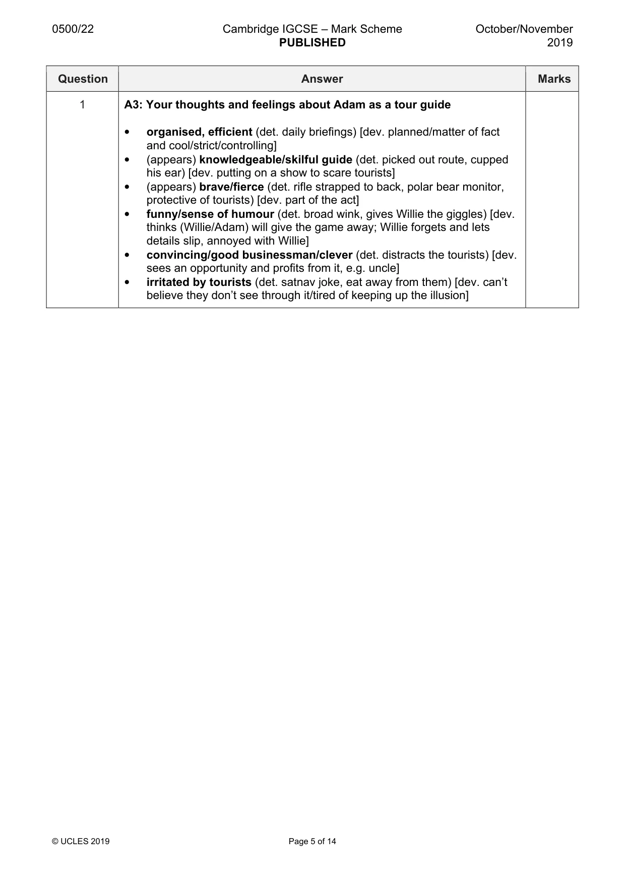 Mark scheme, page 5 of 14