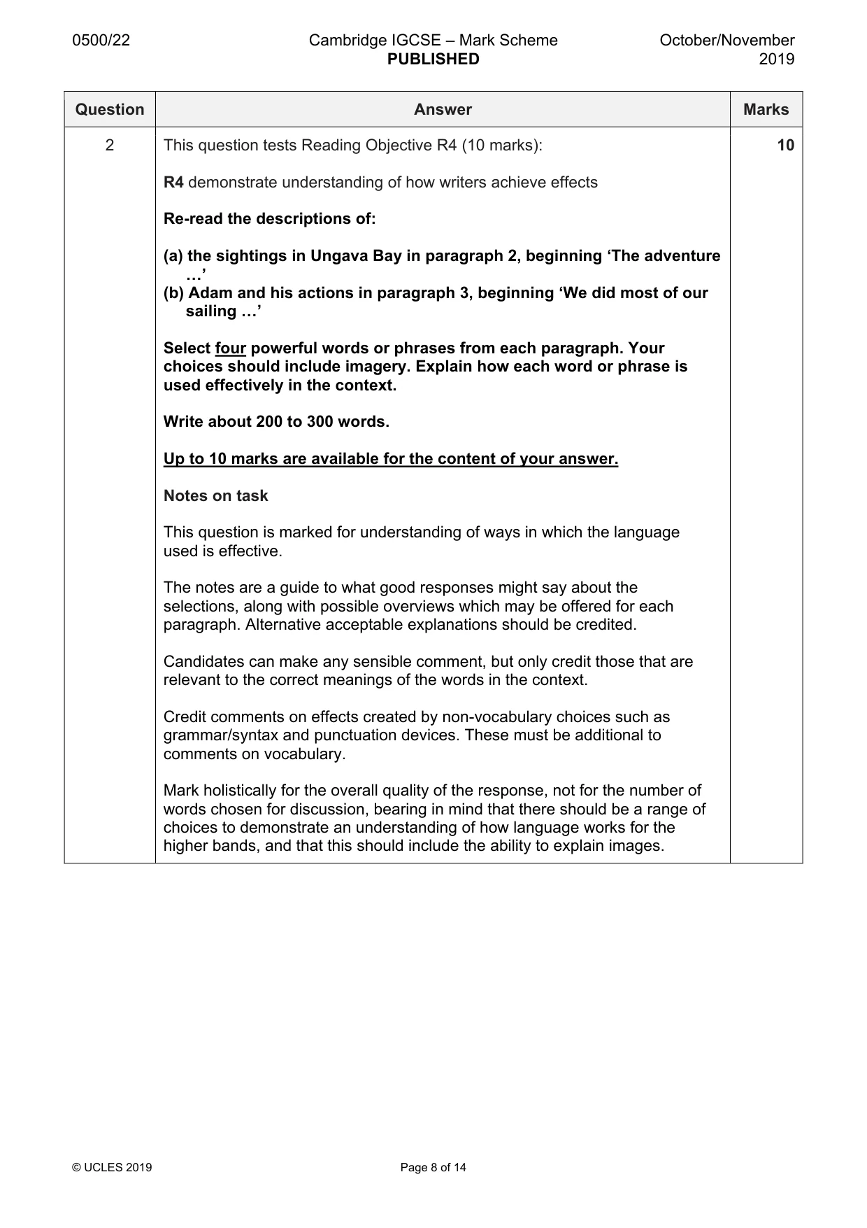 Mark scheme, page 8 of 14