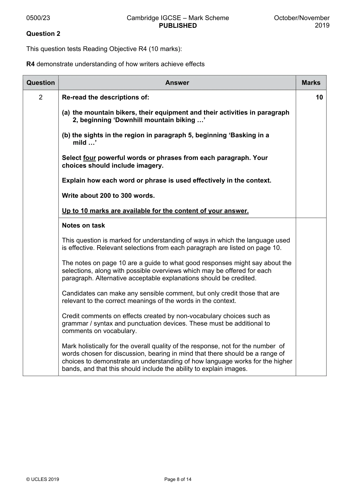 Mark scheme, page 8 of 14