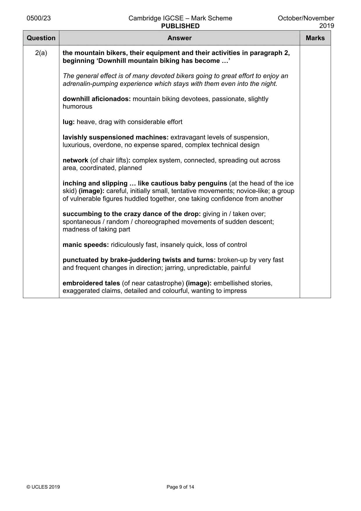 Mark scheme, page 9 of 14