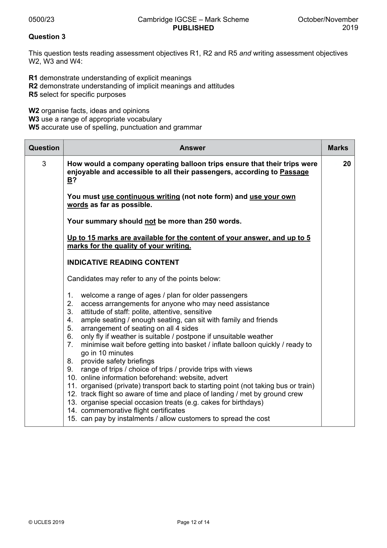Mark scheme, page 12 of 14