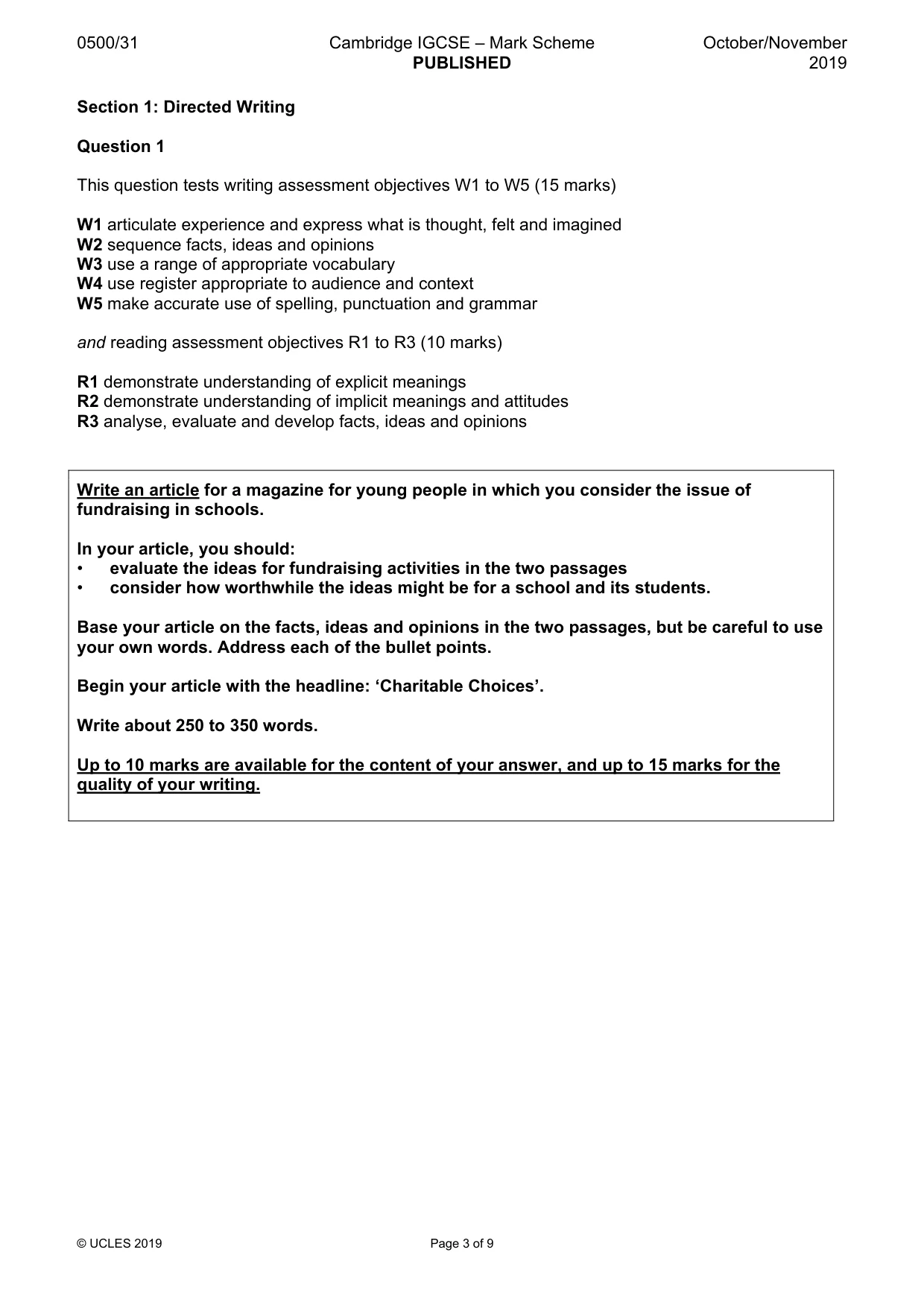 Mark scheme, page 3 of 9