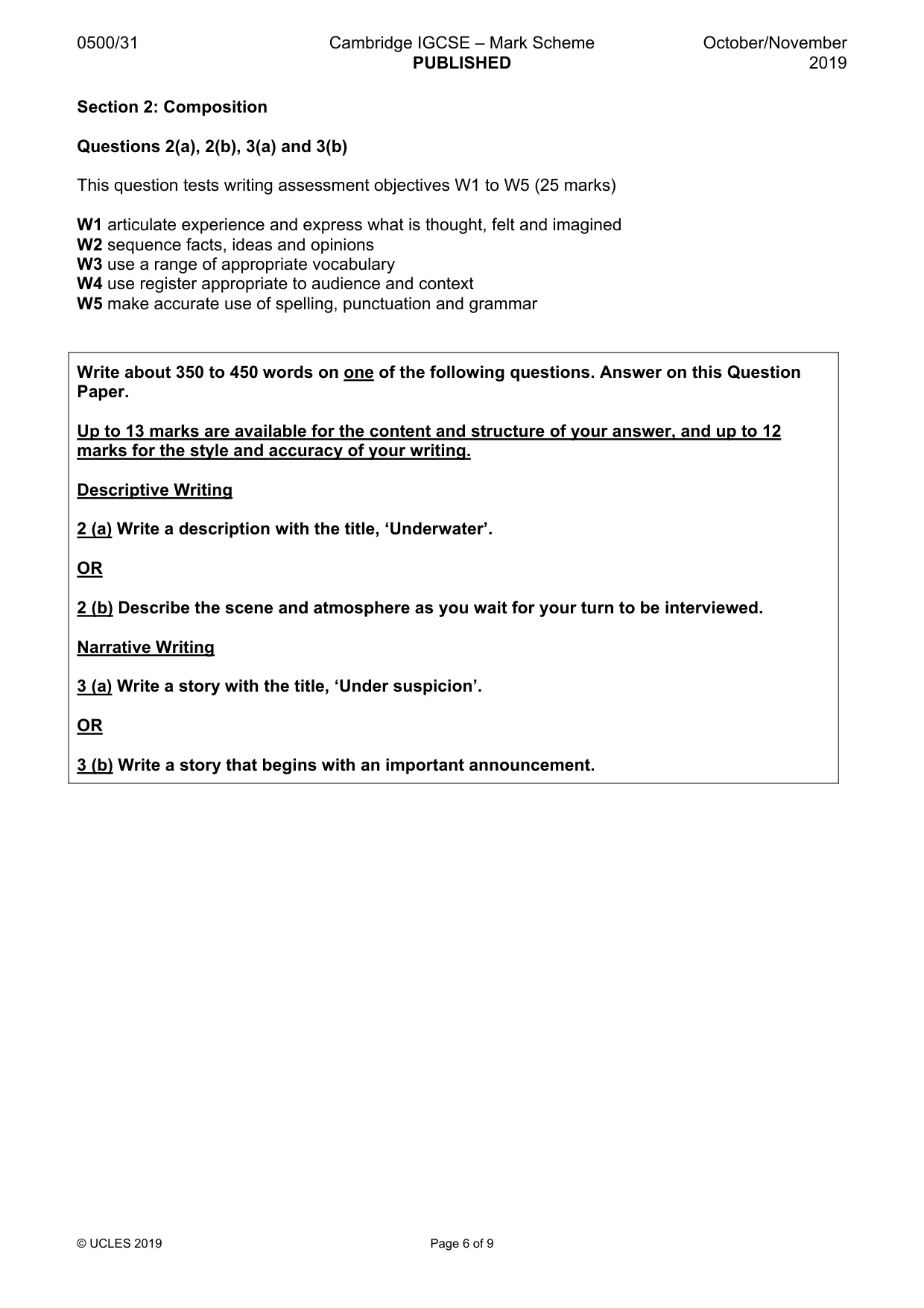 Mark scheme, page 6 of 9