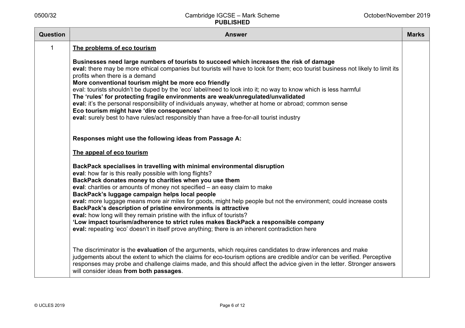 Mark scheme, page 6 of 12