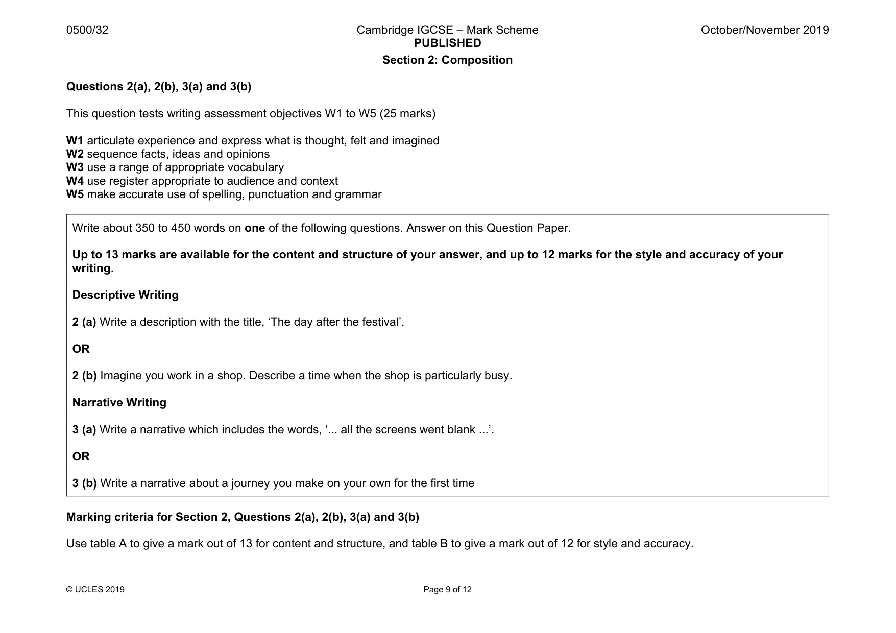 Mark scheme, page 9 of 12