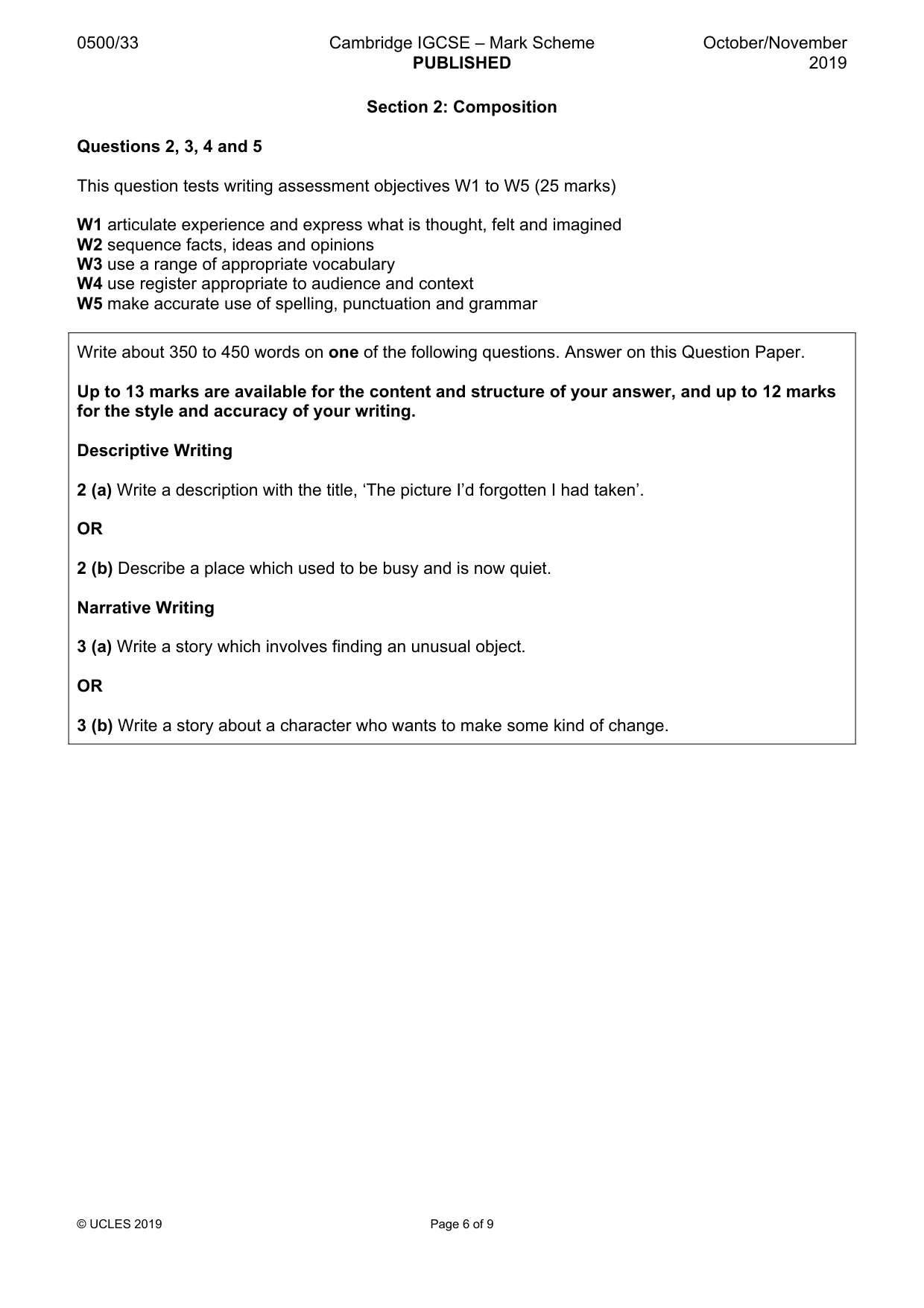 Mark scheme, page 6 of 9