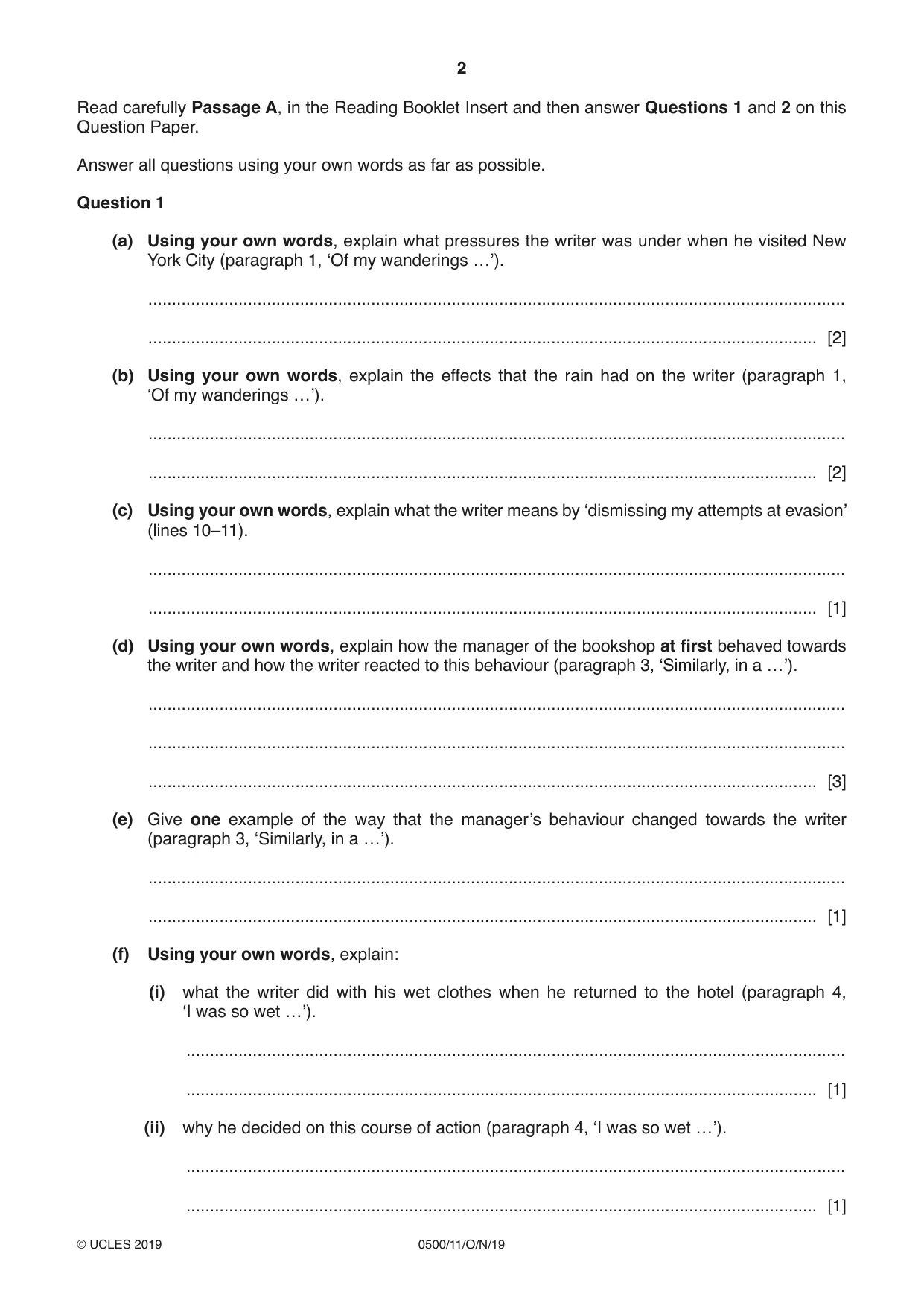 Cambridge IGCSE English - First Language 0500 2019 Oct/Nov Paper 1 · Variant 1 question paper, page 2 of 8