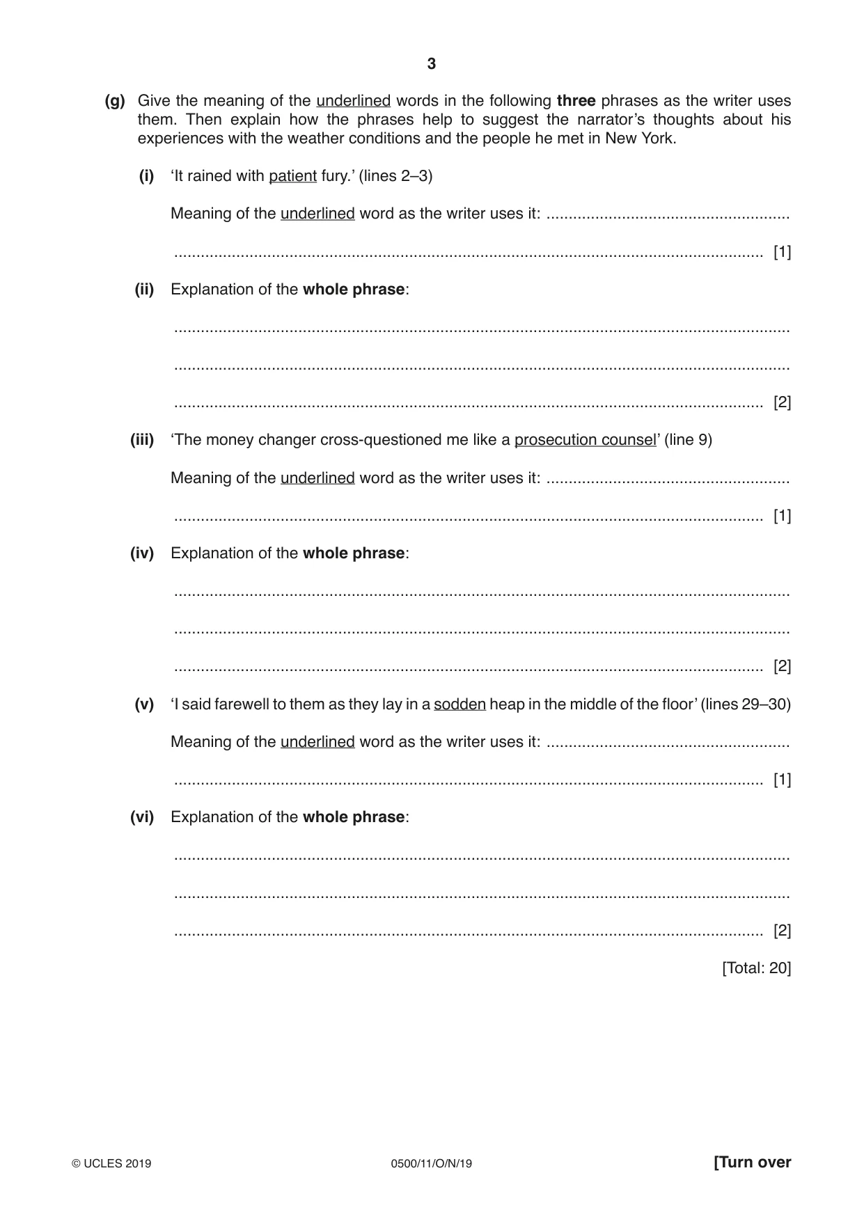 Cambridge IGCSE English - First Language 0500 2019 Oct/Nov Paper 1 · Variant 1 question paper, page 3 of 8