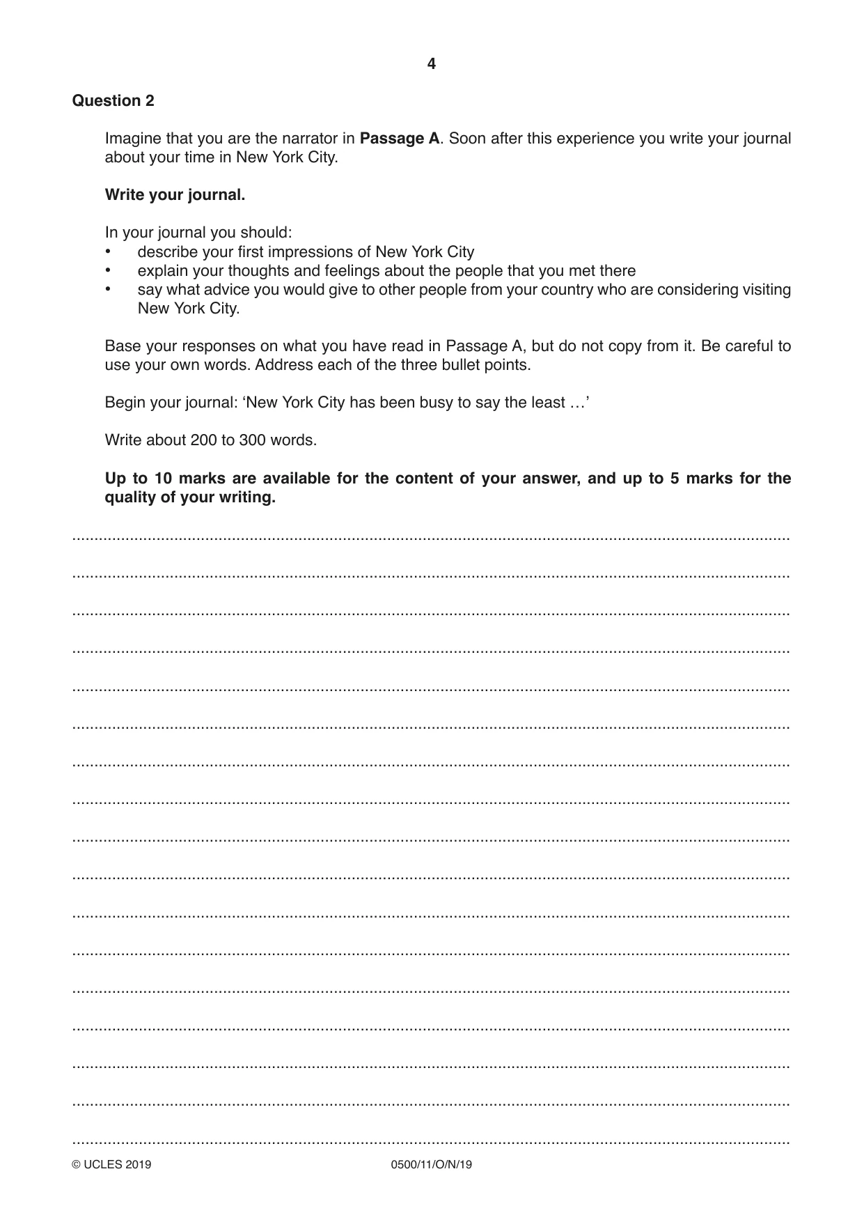 Cambridge IGCSE English - First Language 0500 2019 Oct/Nov Paper 1 · Variant 1 question paper, page 4 of 8