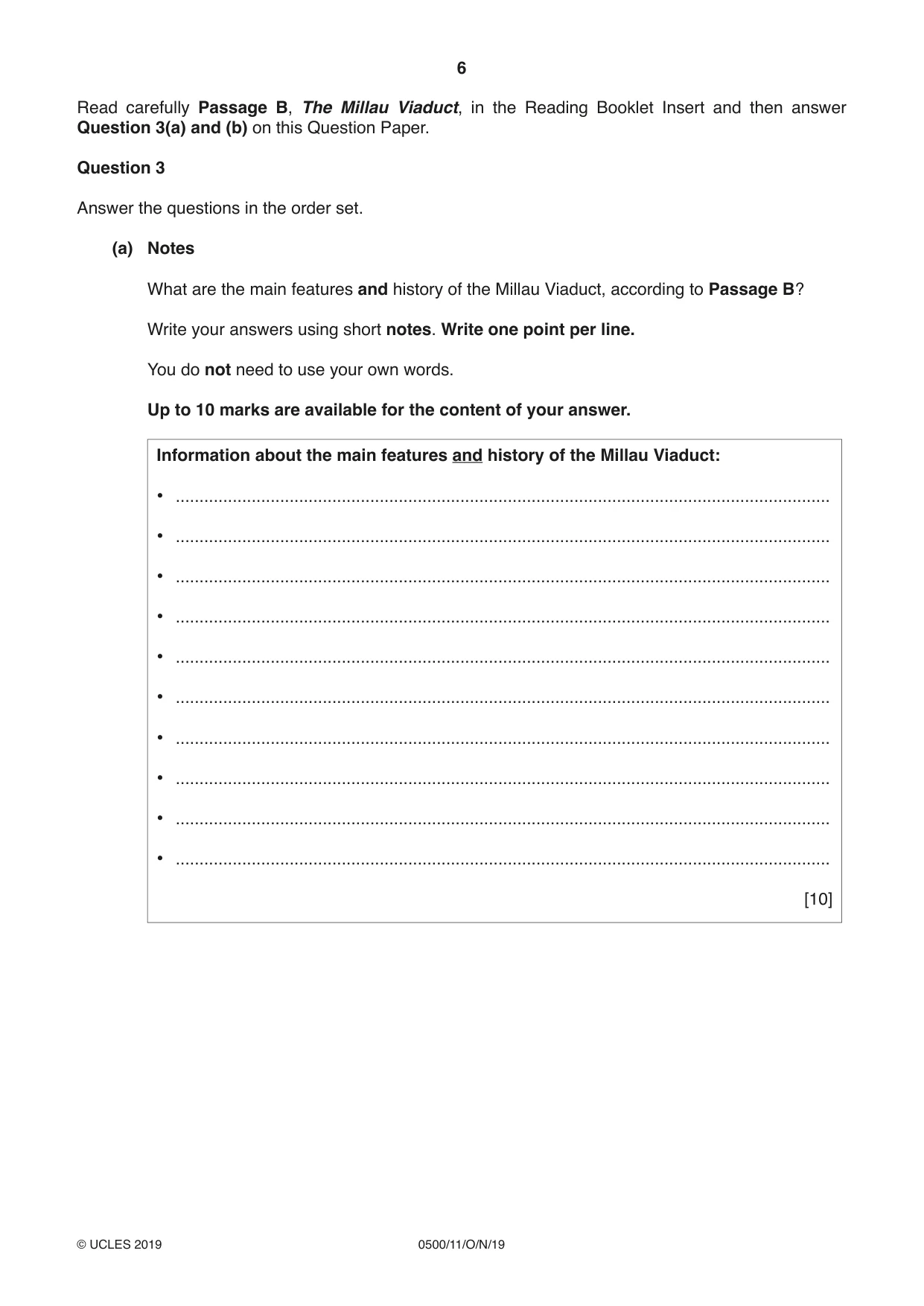 Cambridge IGCSE English - First Language 0500 2019 Oct/Nov Paper 1 · Variant 1 question paper, page 6 of 8