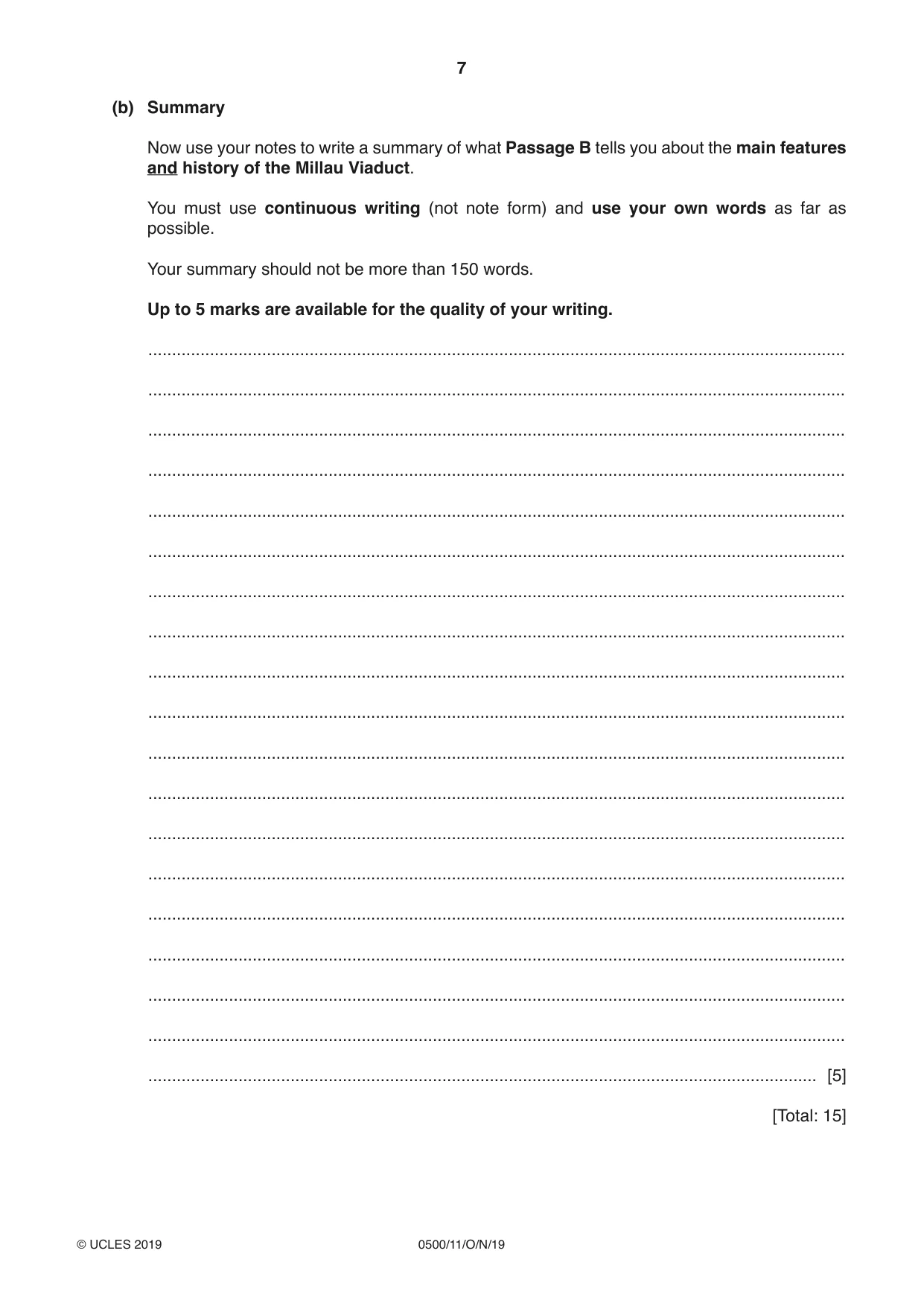 Cambridge IGCSE English - First Language 0500 2019 Oct/Nov Paper 1 · Variant 1 question paper, page 7 of 8