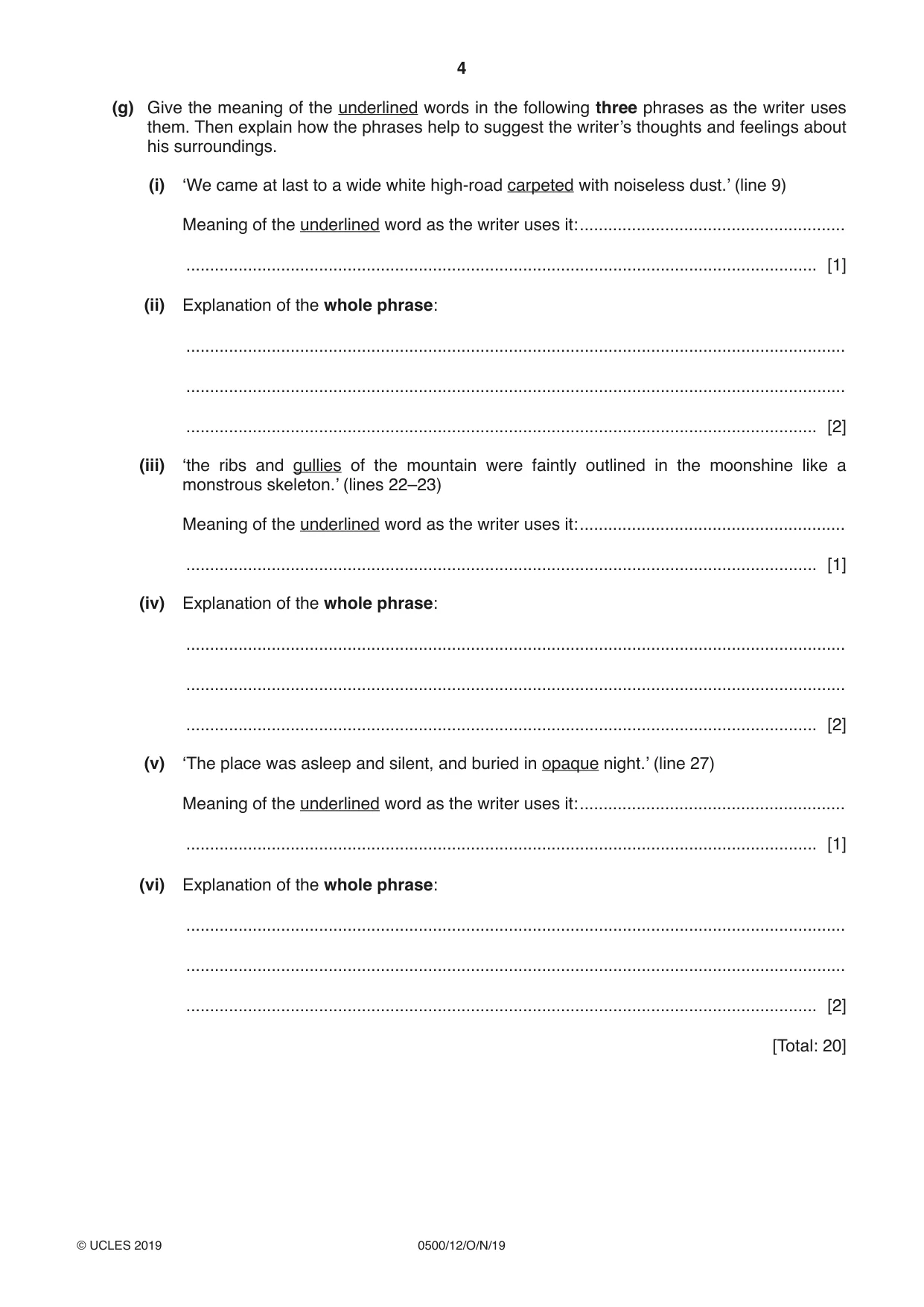 Cambridge IGCSE English - First Language 0500 2019 Oct/Nov Paper 1 · Variant 2 question paper, page 4 of 12