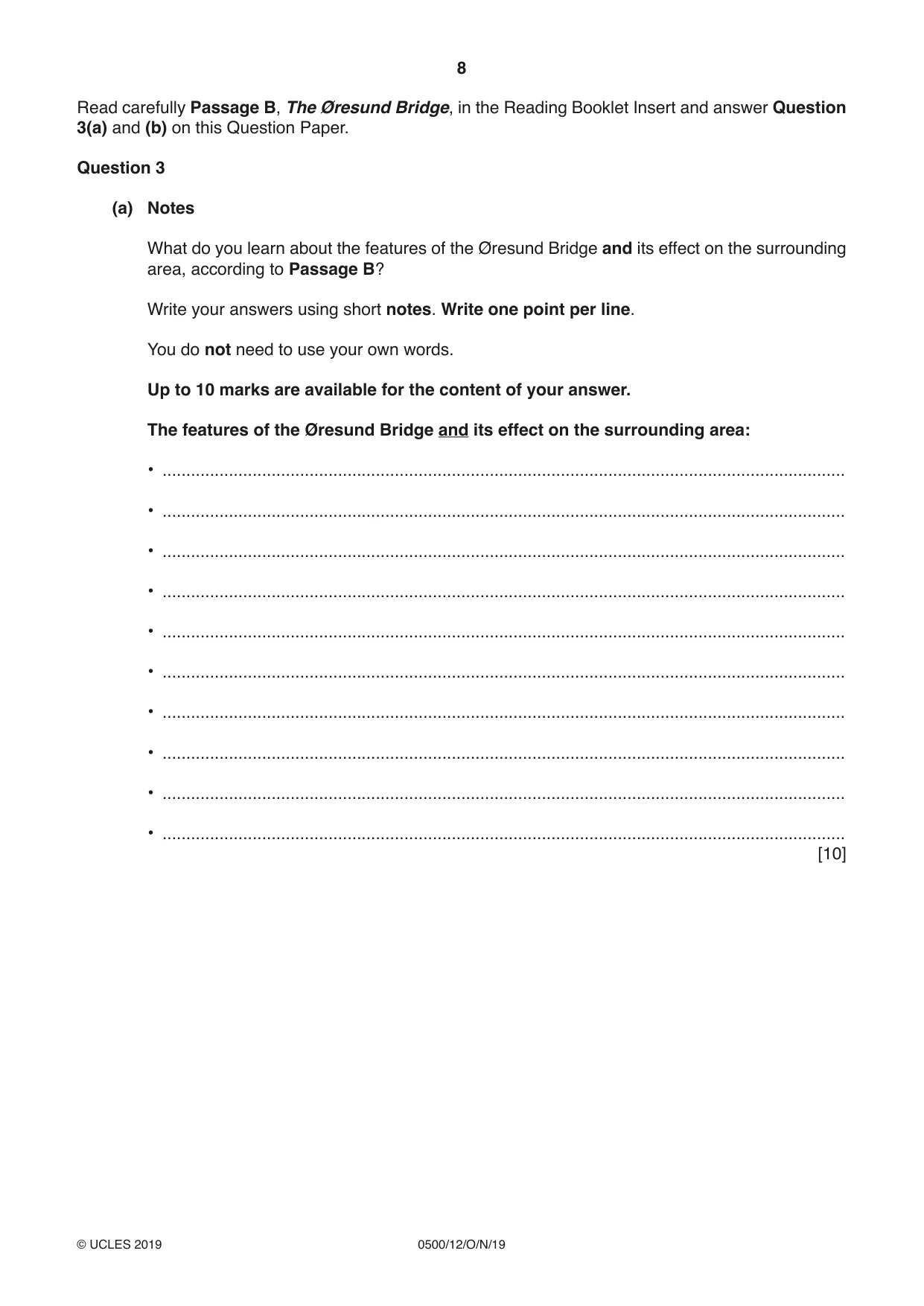 Cambridge IGCSE English - First Language 0500 2019 Oct/Nov Paper 1 · Variant 2 question paper, page 8 of 12