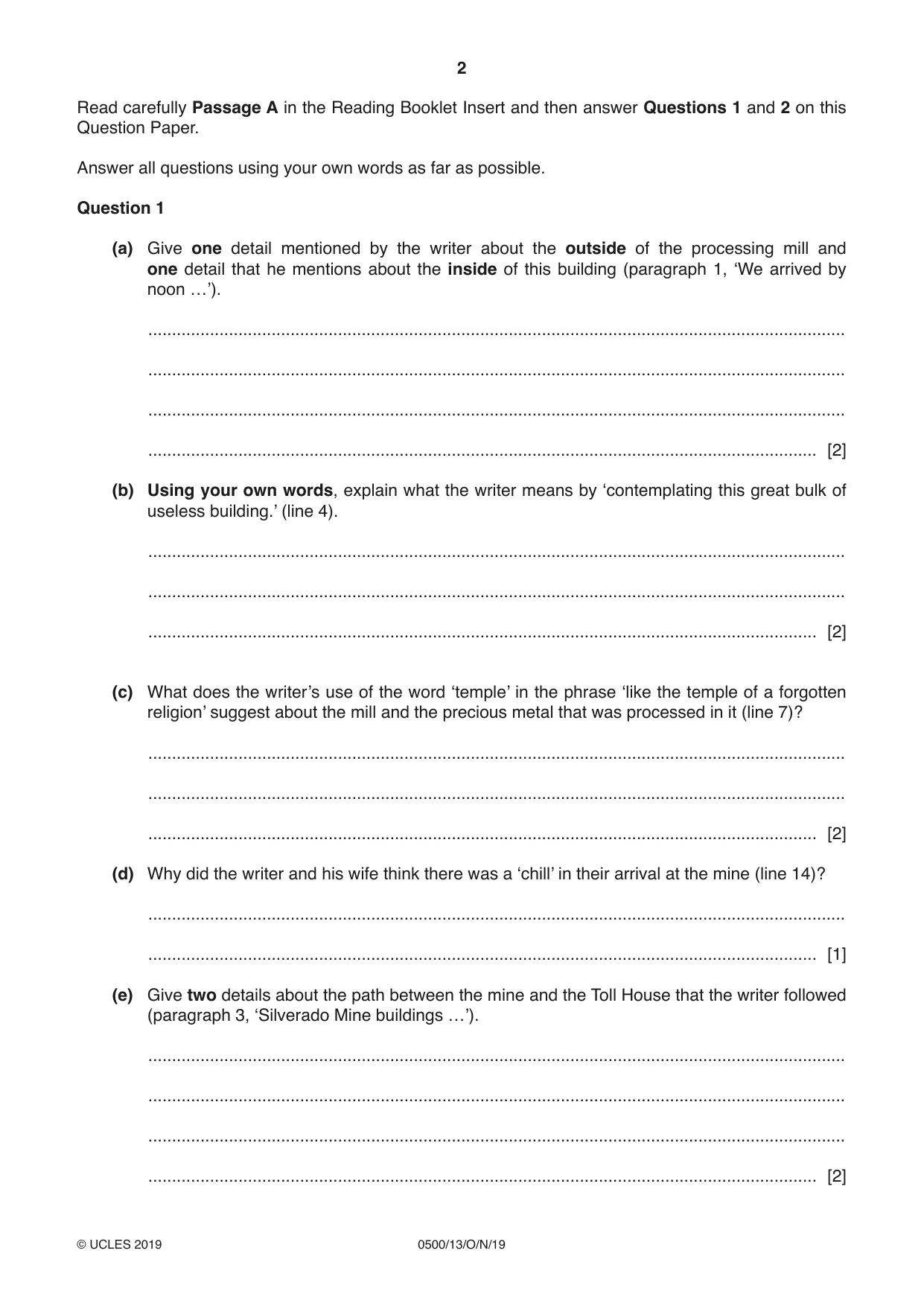 Cambridge IGCSE English - First Language 0500 2019 Oct/Nov Paper 1 · Variant 3 question paper, page 2 of 12