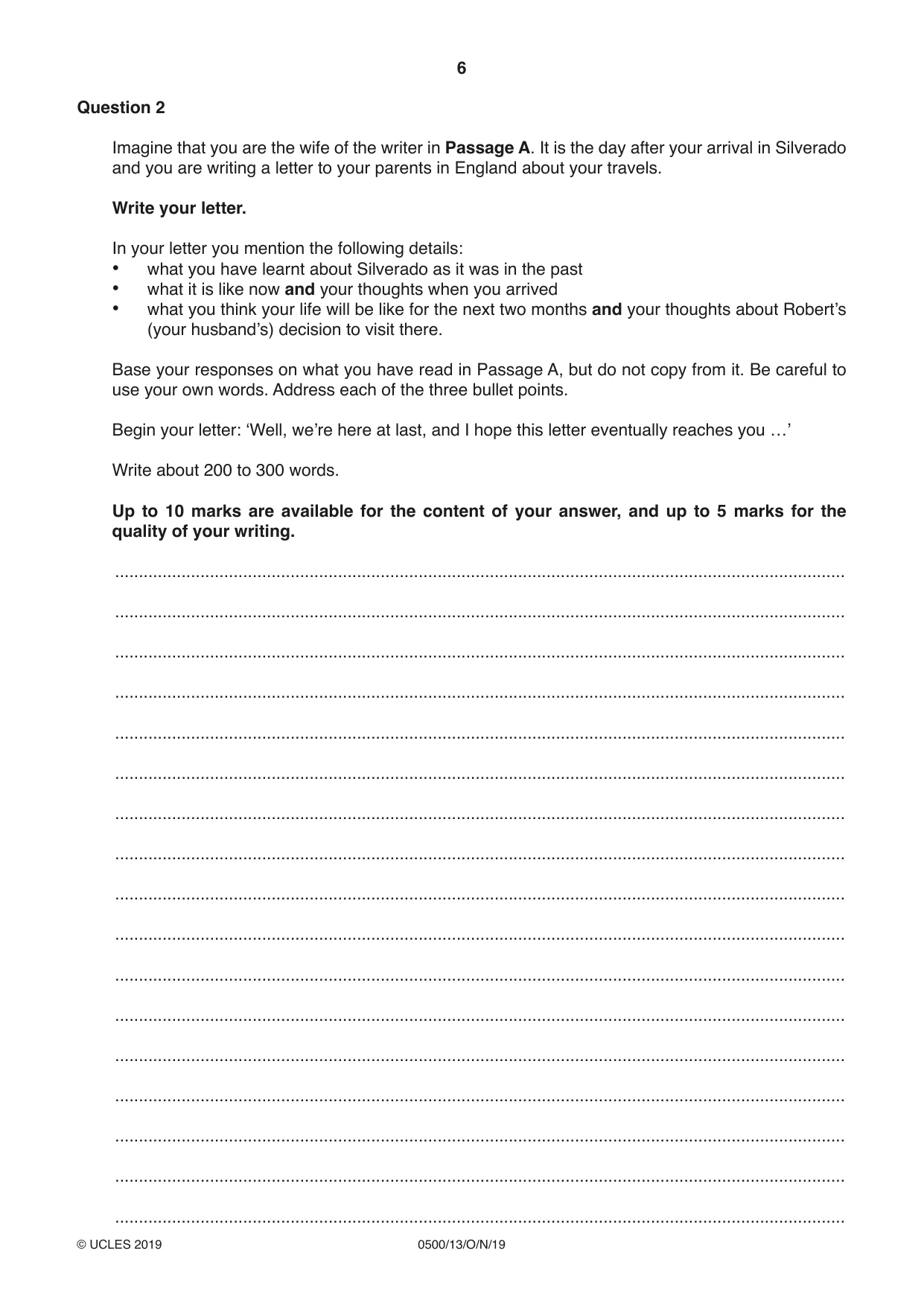 Cambridge IGCSE English - First Language 0500 2019 Oct/Nov Paper 1 · Variant 3 question paper, page 6 of 12