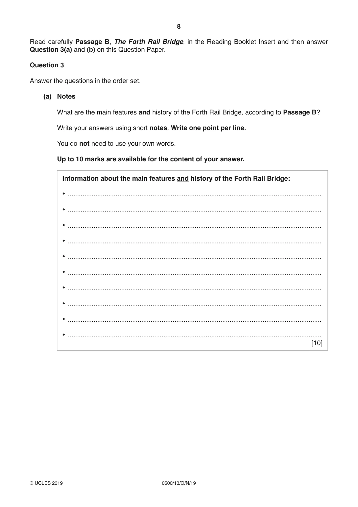 Cambridge IGCSE English - First Language 0500 2019 Oct/Nov Paper 1 · Variant 3 question paper, page 8 of 12