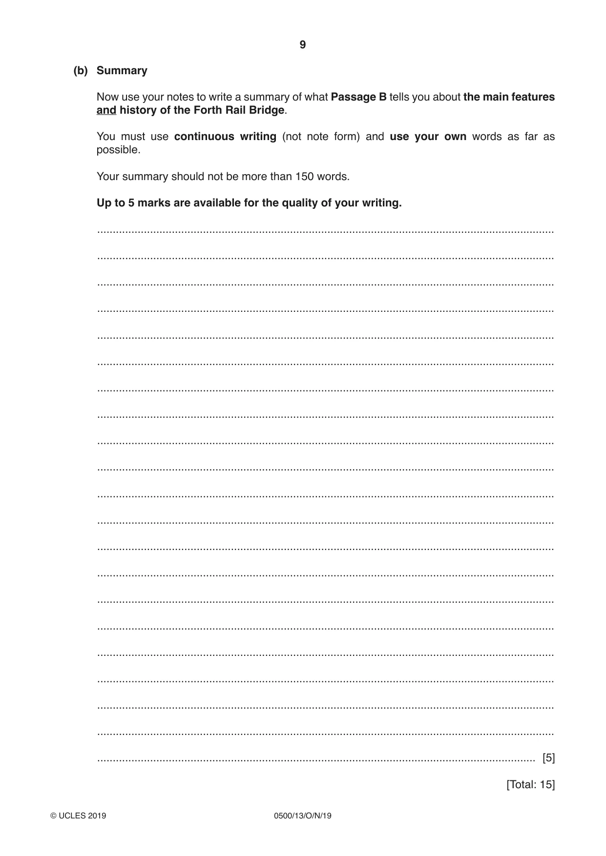 Cambridge IGCSE English - First Language 0500 2019 Oct/Nov Paper 1 · Variant 3 question paper, page 9 of 12