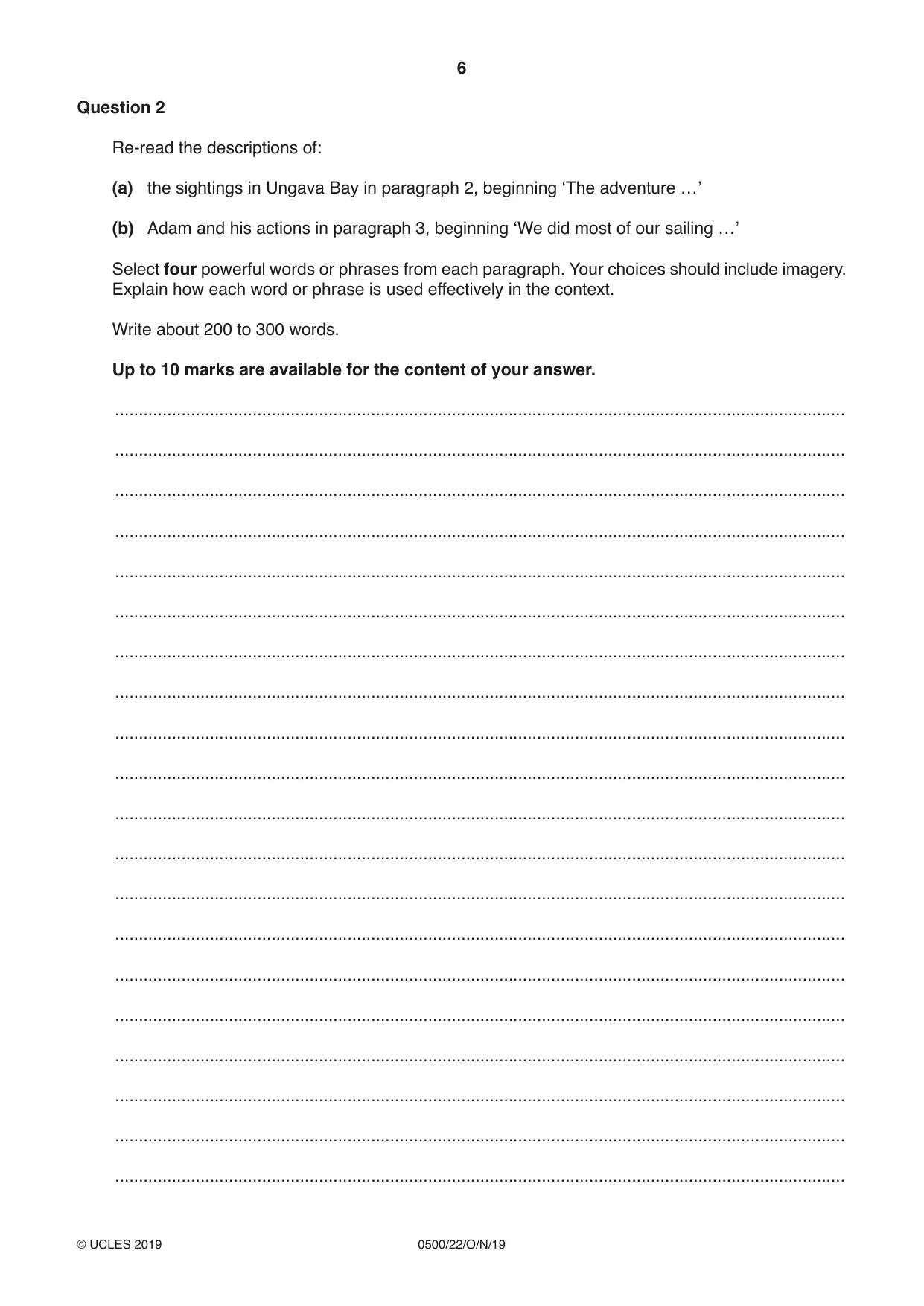 Cambridge IGCSE English - First Language 0500 2019 Oct/Nov Paper 2 · Variant 2 question paper, page 6 of 12