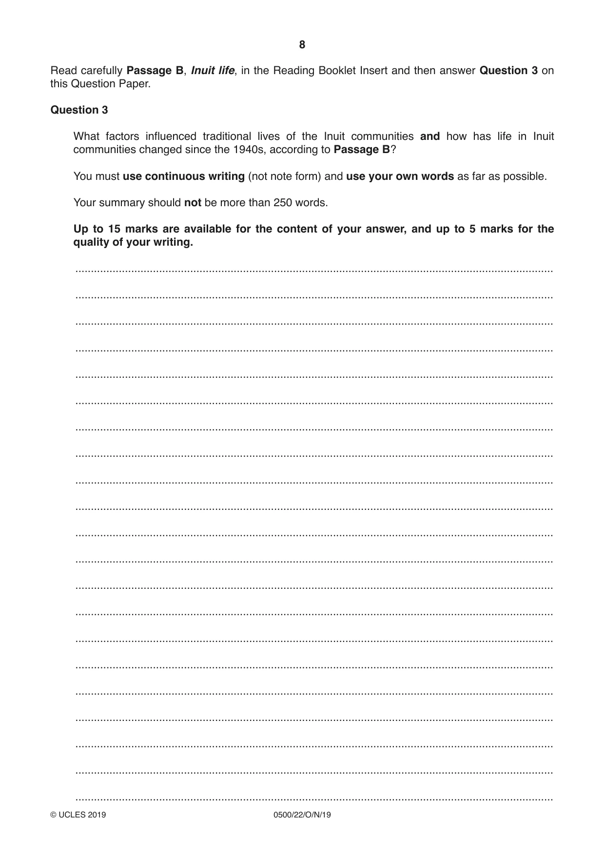 Cambridge IGCSE English - First Language 0500 2019 Oct/Nov Paper 2 · Variant 2 question paper, page 8 of 12