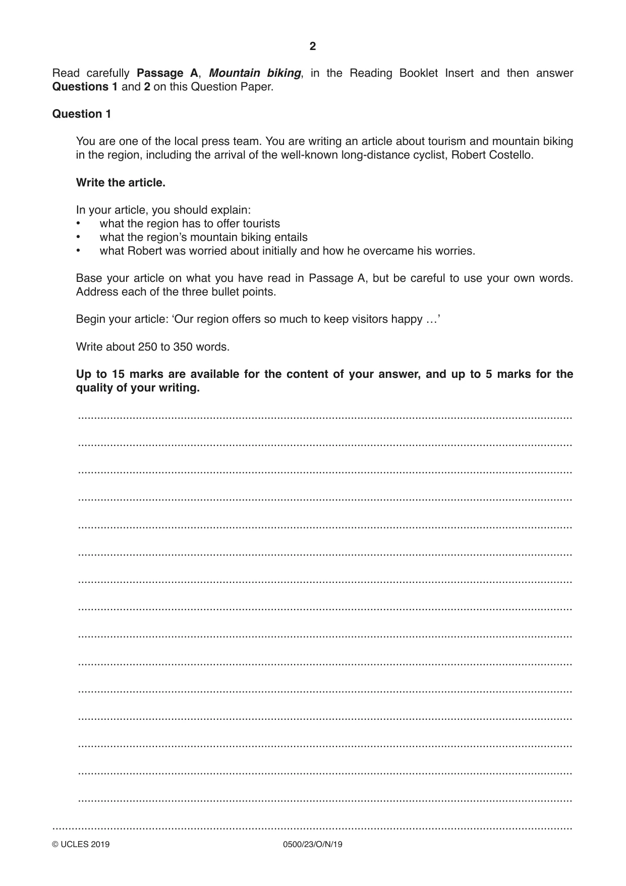 Cambridge IGCSE English - First Language 0500 2019 Oct/Nov Paper 2 · Variant 3 question paper, page 2 of 12