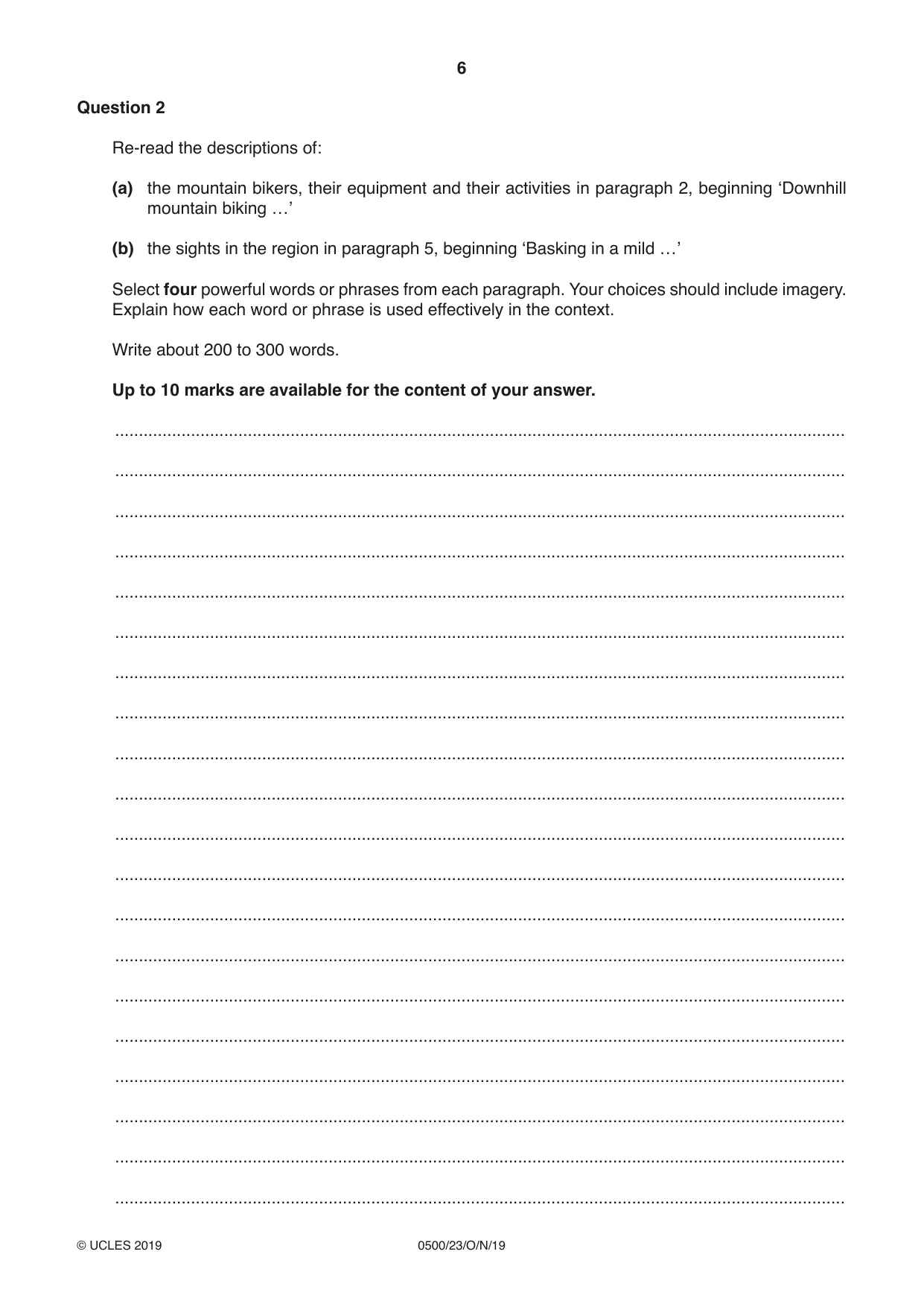Cambridge IGCSE English - First Language 0500 2019 Oct/Nov Paper 2 · Variant 3 question paper, page 6 of 12