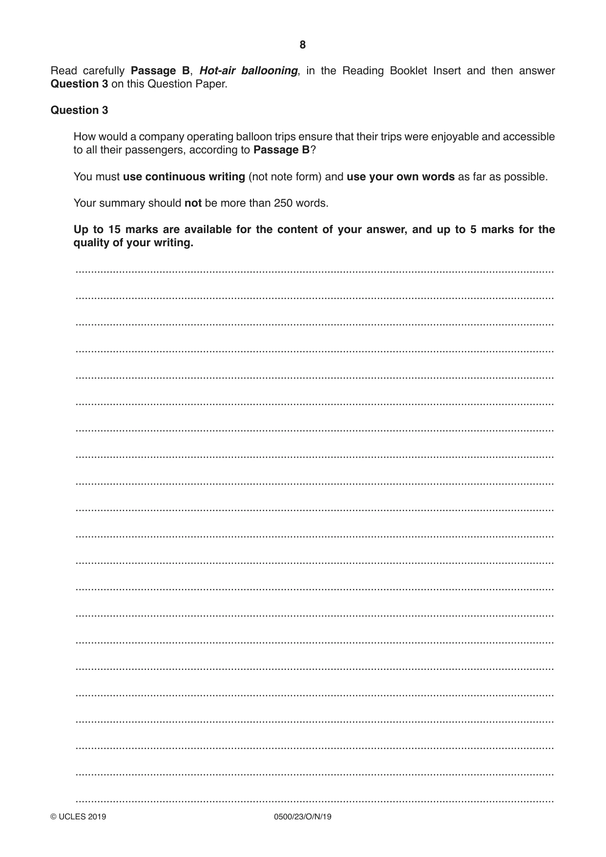 Cambridge IGCSE English - First Language 0500 2019 Oct/Nov Paper 2 · Variant 3 question paper, page 8 of 12