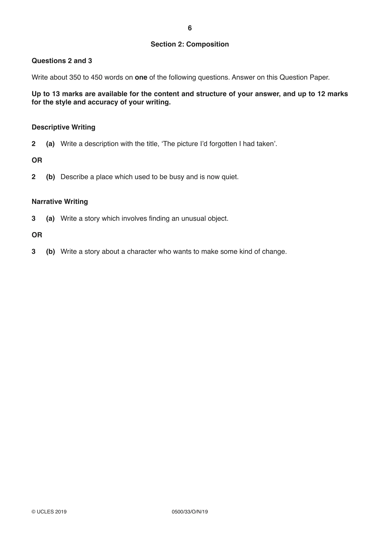 Cambridge IGCSE English - First Language 0500 2019 Oct/Nov Paper 3 · Variant 3 question paper, page 6 of 12