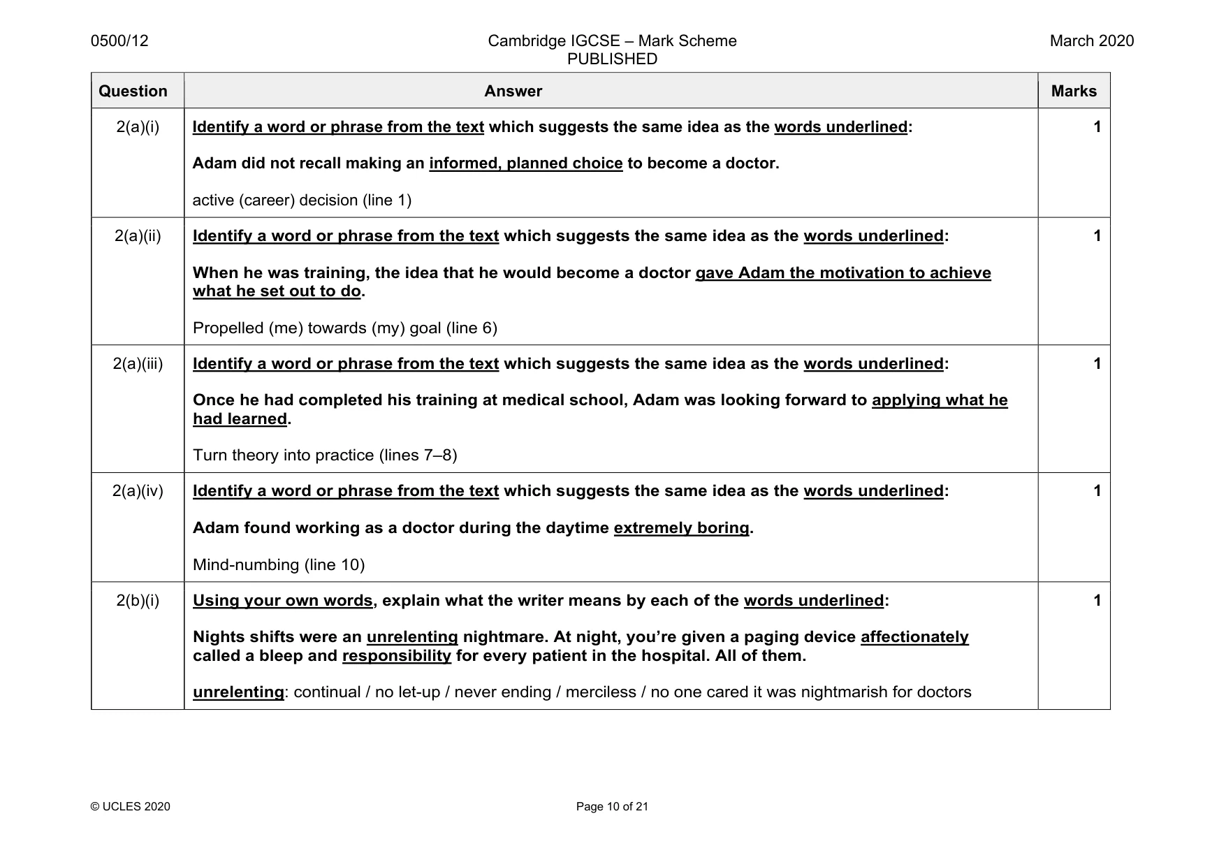 Mark scheme, page 10 of 21