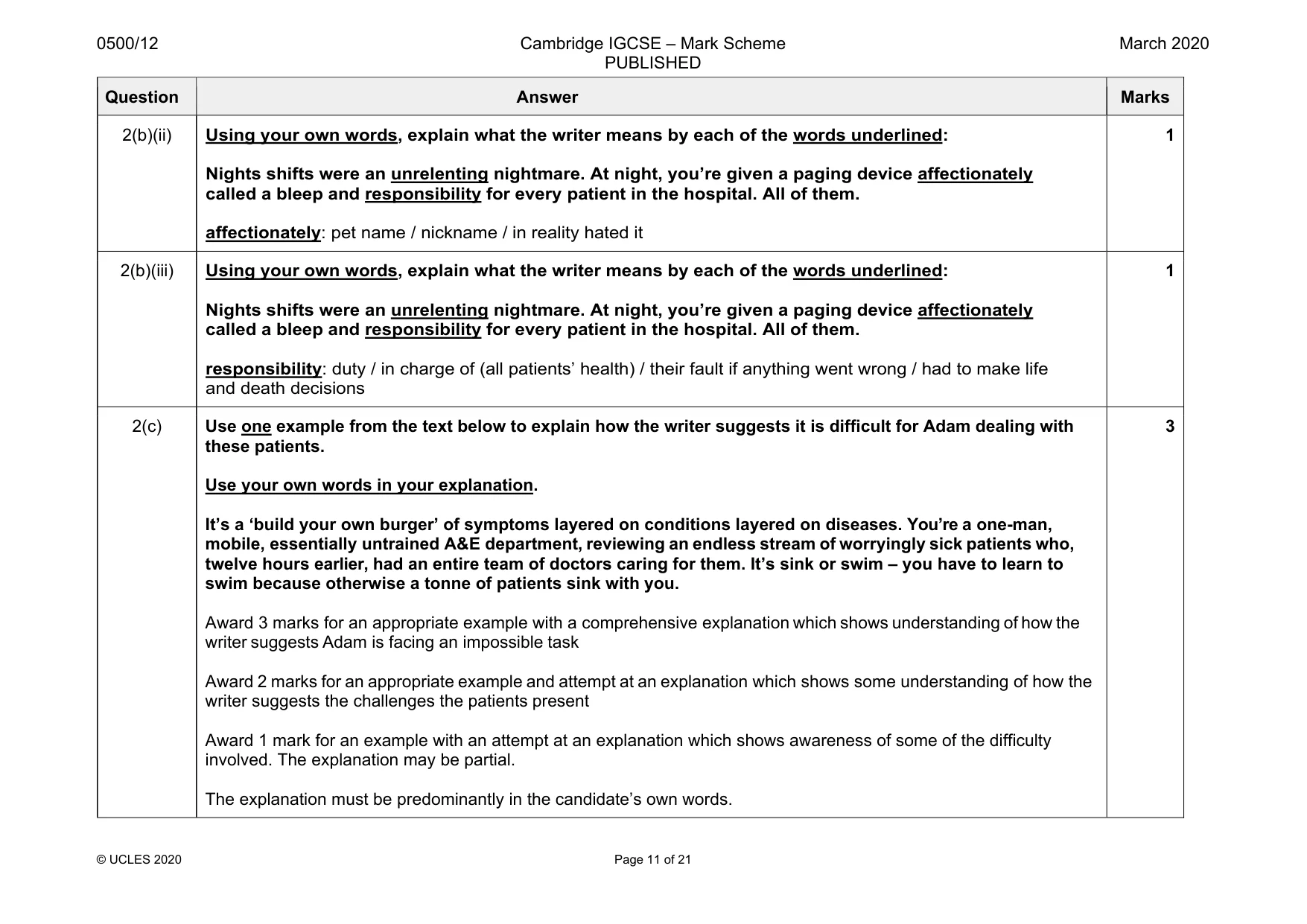 Mark scheme, page 11 of 21