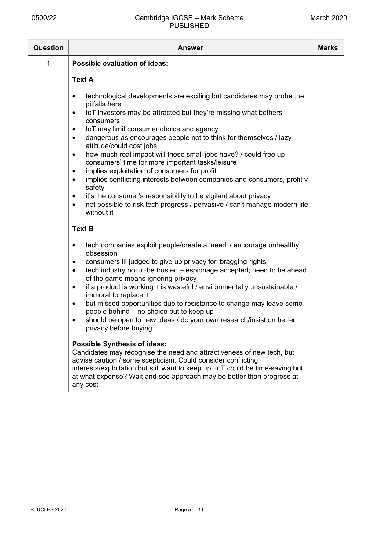 Mark scheme, page 5 of 11