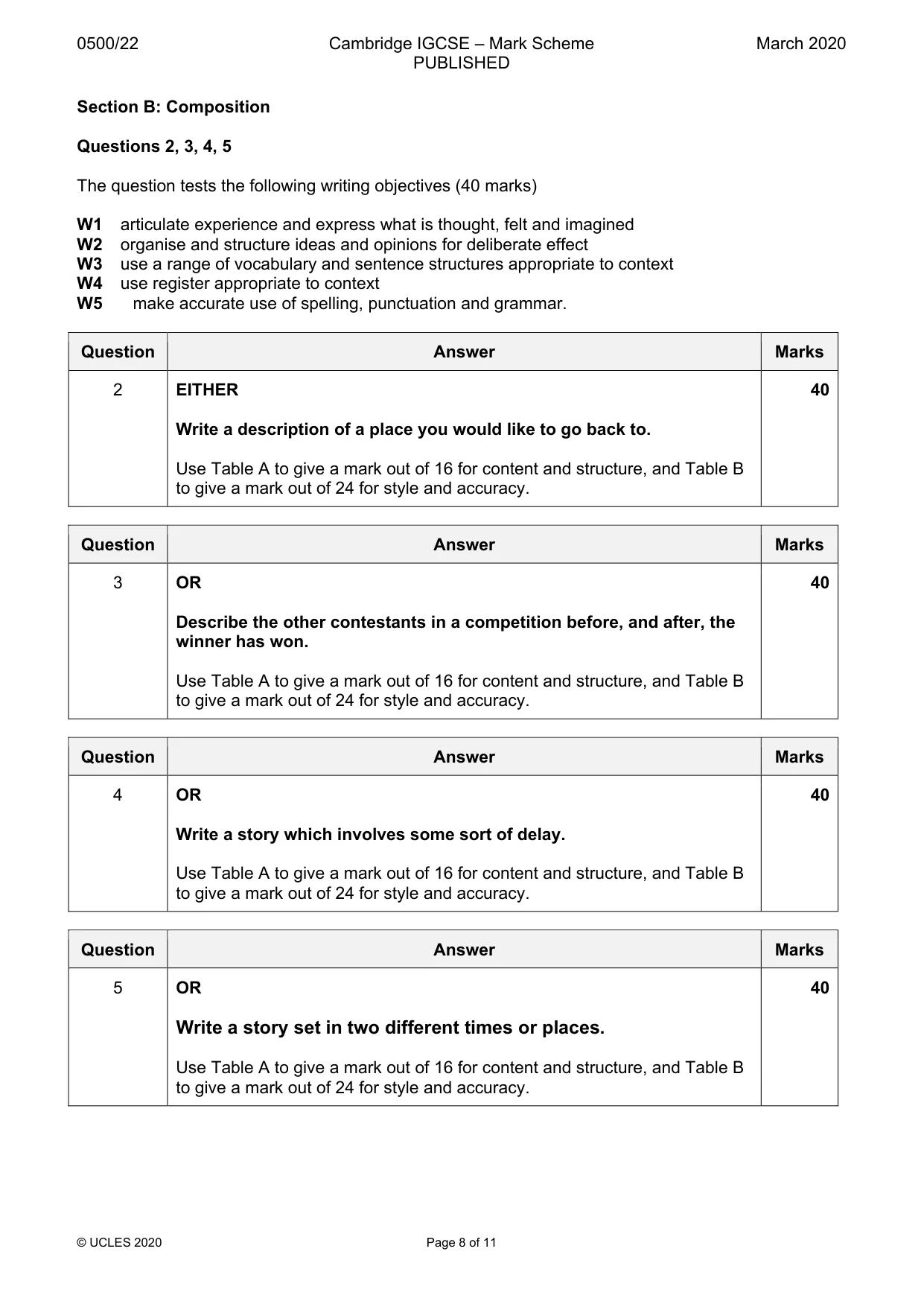 Mark scheme, page 8 of 11
