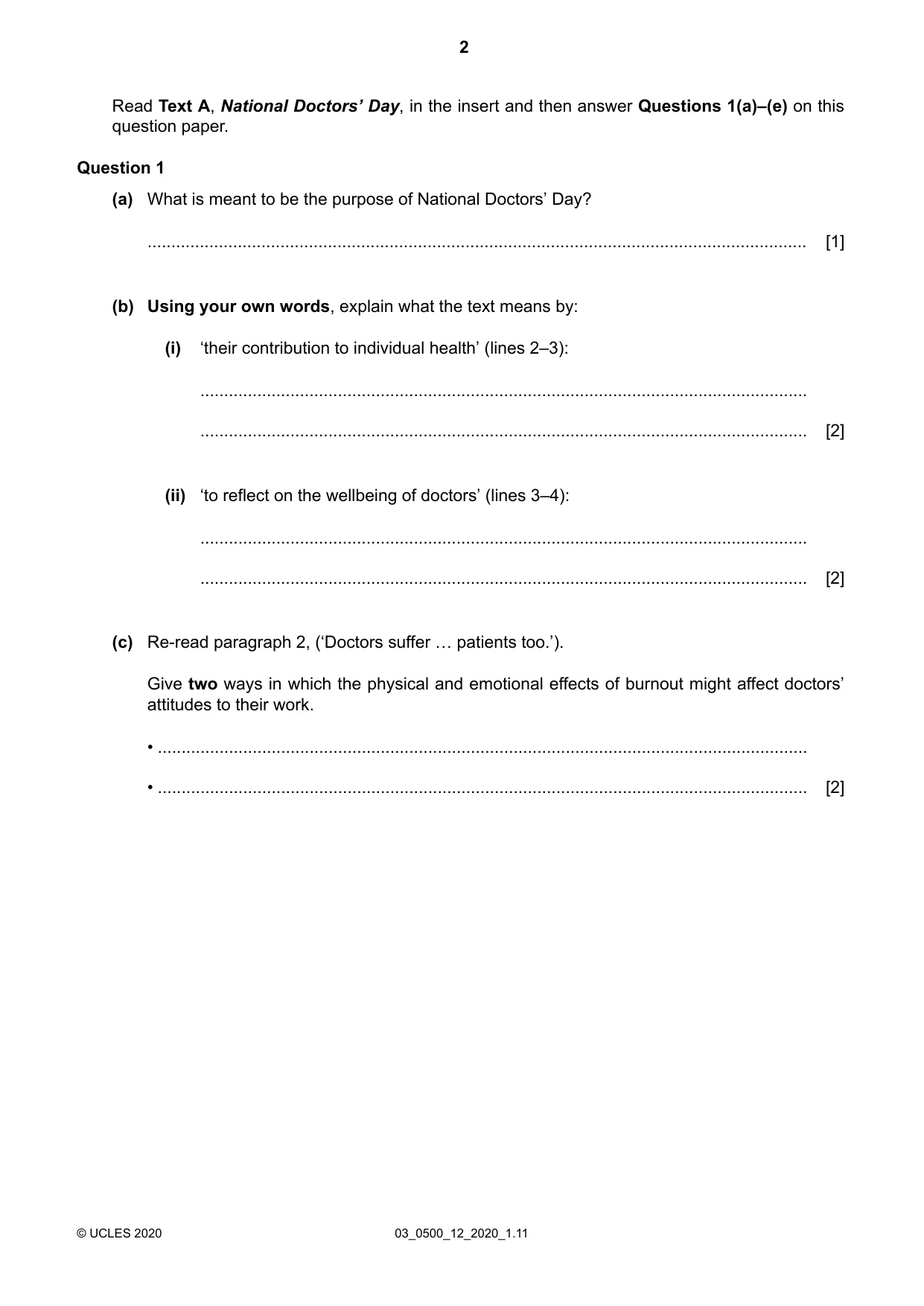 Cambridge IGCSE English - First Language 0500 2020 Feb/March Paper 1 · Variant 2 question paper, page 2 of 16
