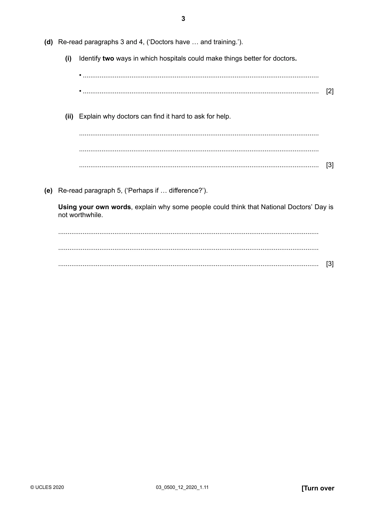 Cambridge IGCSE English - First Language 0500 2020 Feb/March Paper 1 · Variant 2 question paper, page 3 of 16
