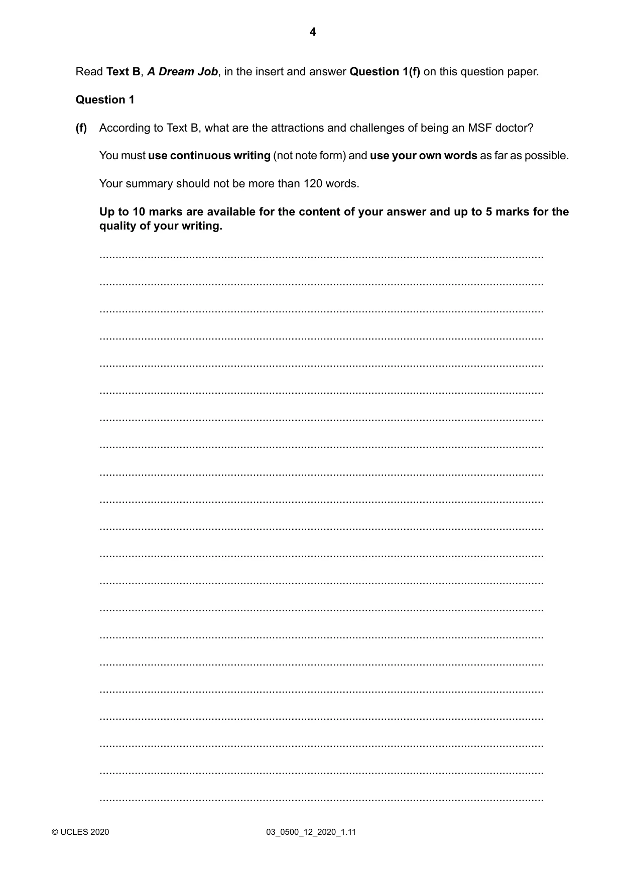 Cambridge IGCSE English - First Language 0500 2020 Feb/March Paper 1 · Variant 2 question paper, page 4 of 16