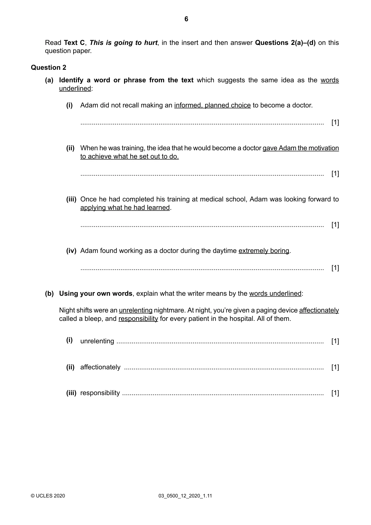 Cambridge IGCSE English - First Language 0500 2020 Feb/March Paper 1 · Variant 2 question paper, page 6 of 16