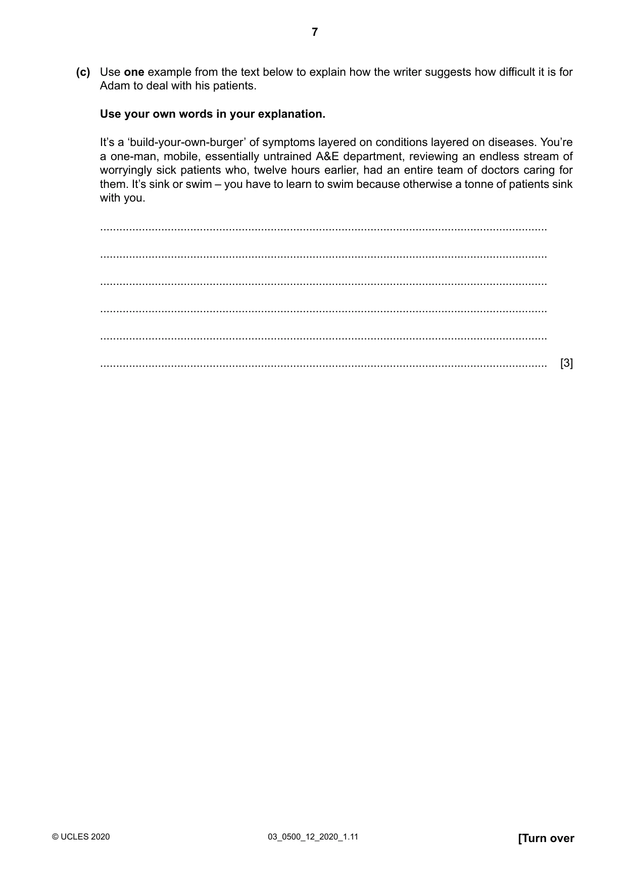 Cambridge IGCSE English - First Language 0500 2020 Feb/March Paper 1 · Variant 2 question paper, page 7 of 16