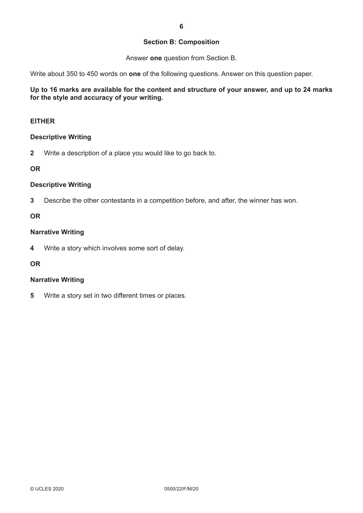 Cambridge IGCSE English - First Language 0500 2020 Feb/March Paper 2 · Variant 2 question paper, page 6 of 12