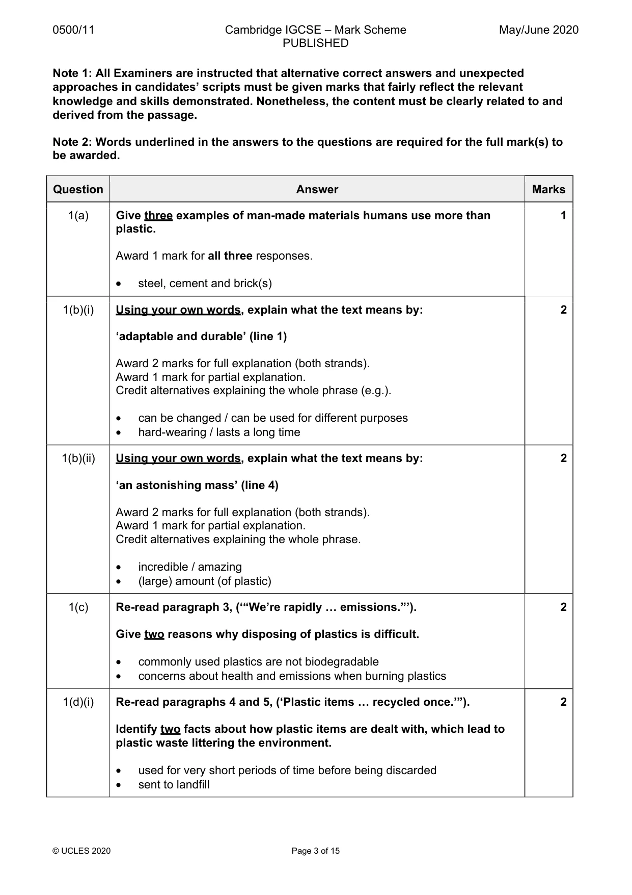 Mark scheme, page 3 of 15