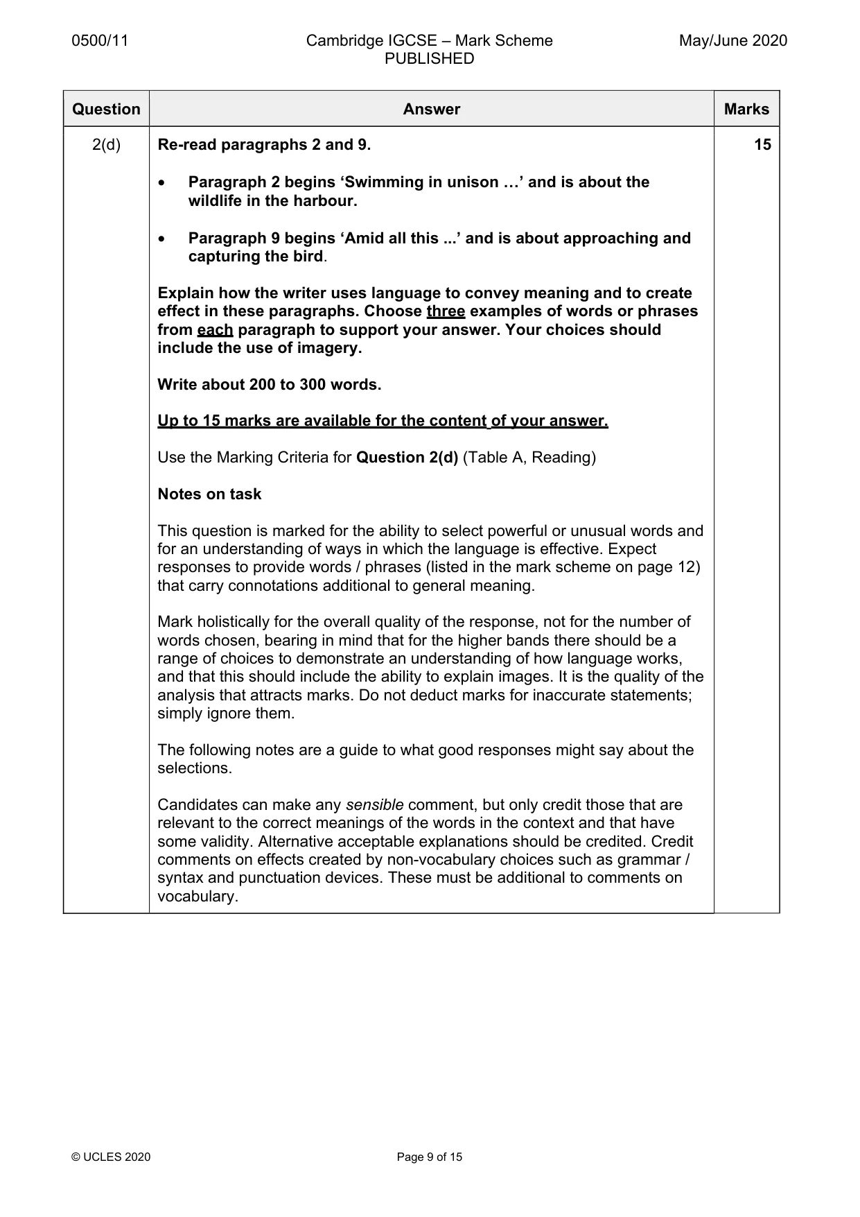 Mark scheme, page 9 of 15