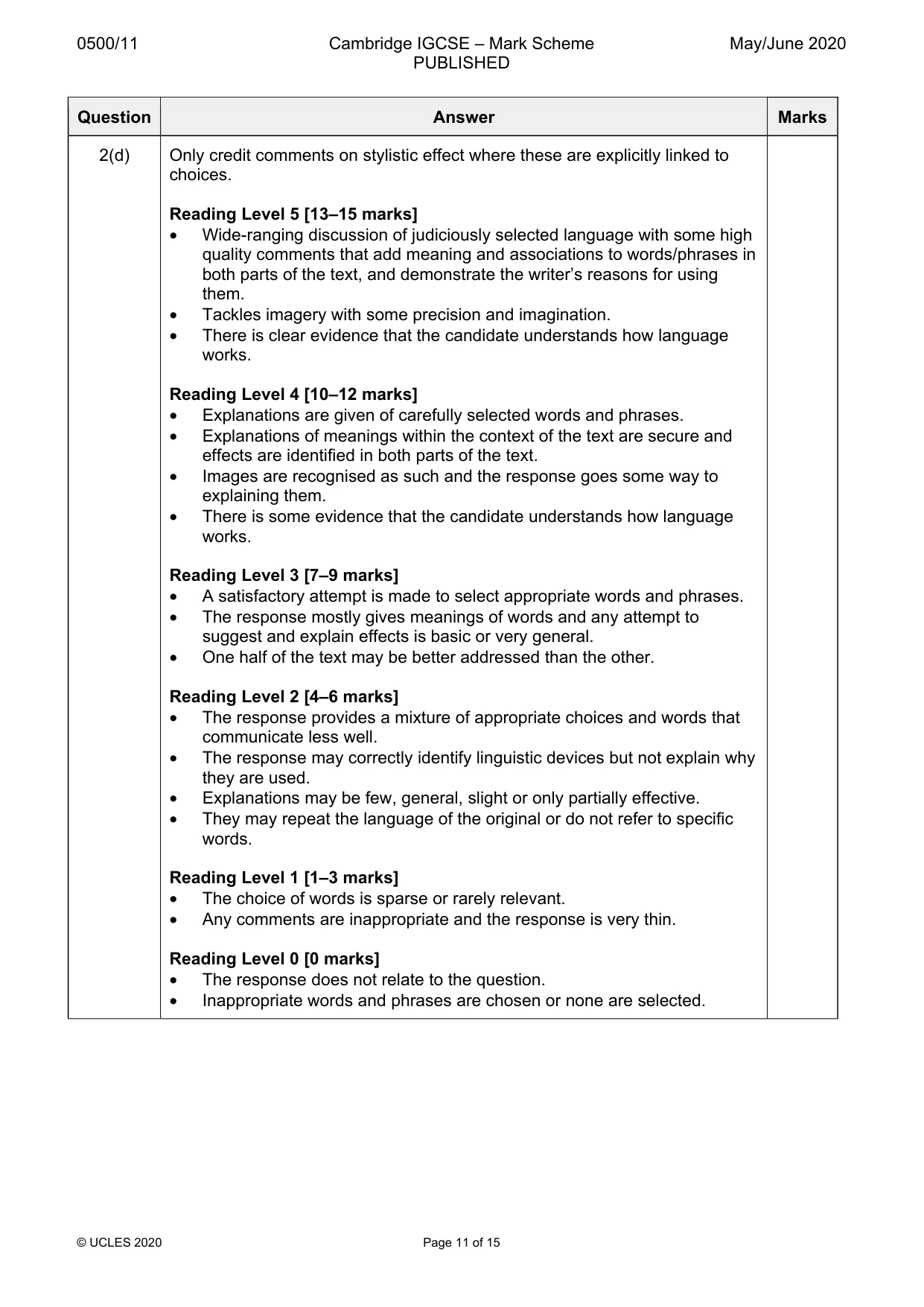 Mark scheme, page 11 of 15