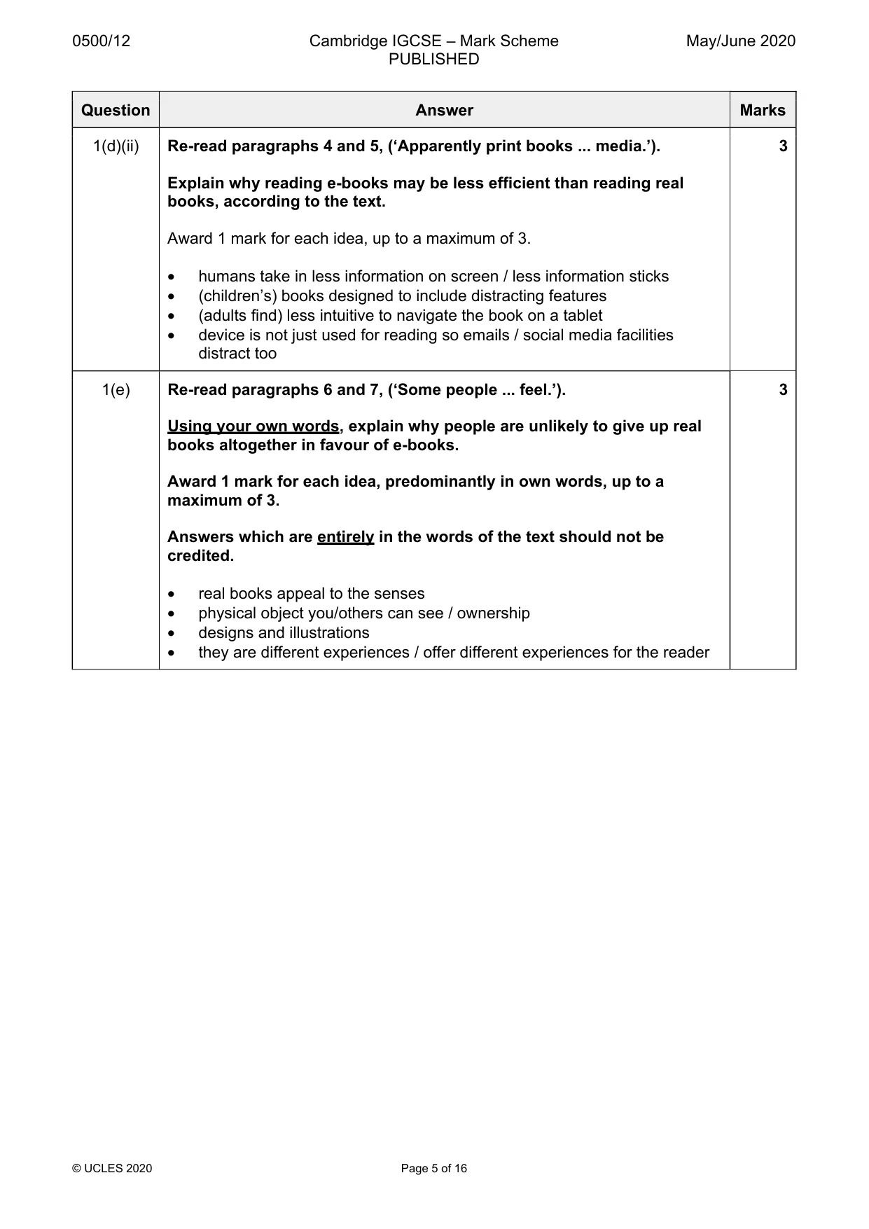 Mark scheme, page 5 of 16