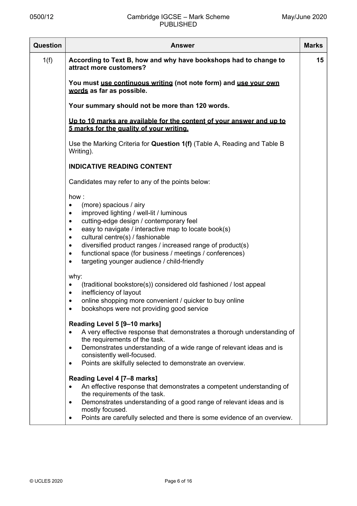 Mark scheme, page 6 of 16