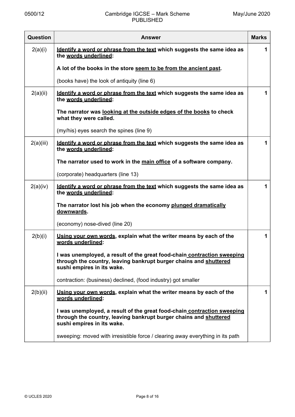 Mark scheme, page 8 of 16