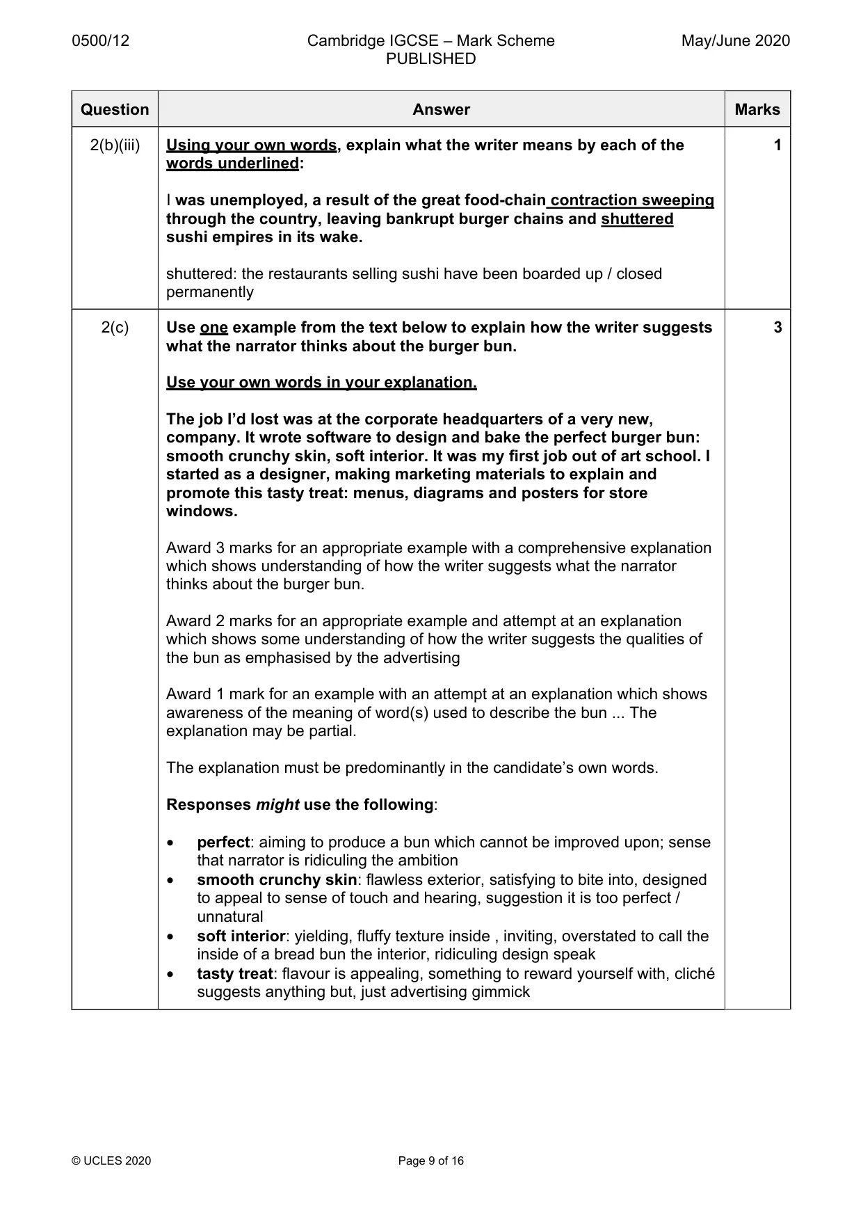 Mark scheme, page 9 of 16
