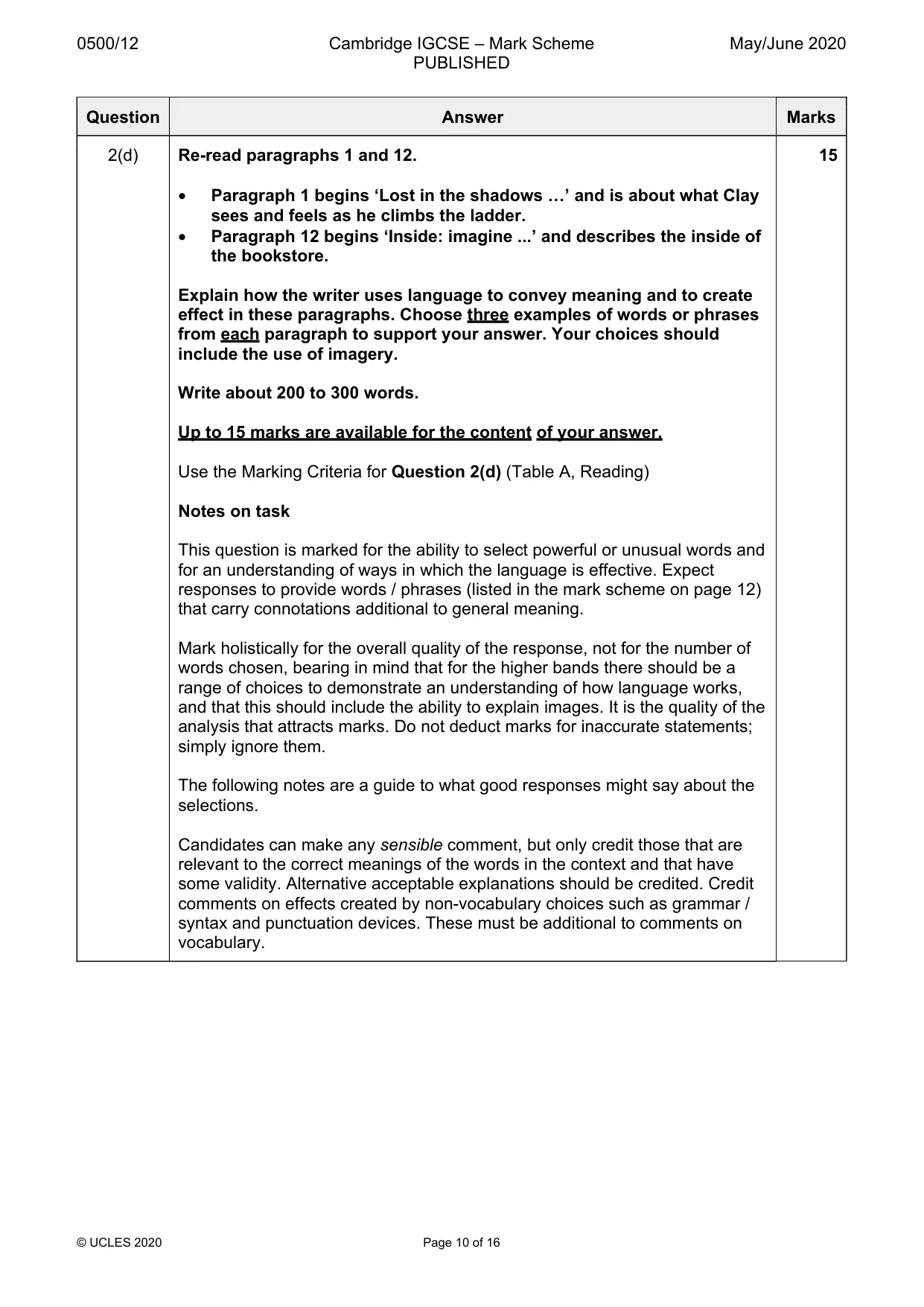Mark scheme, page 10 of 16
