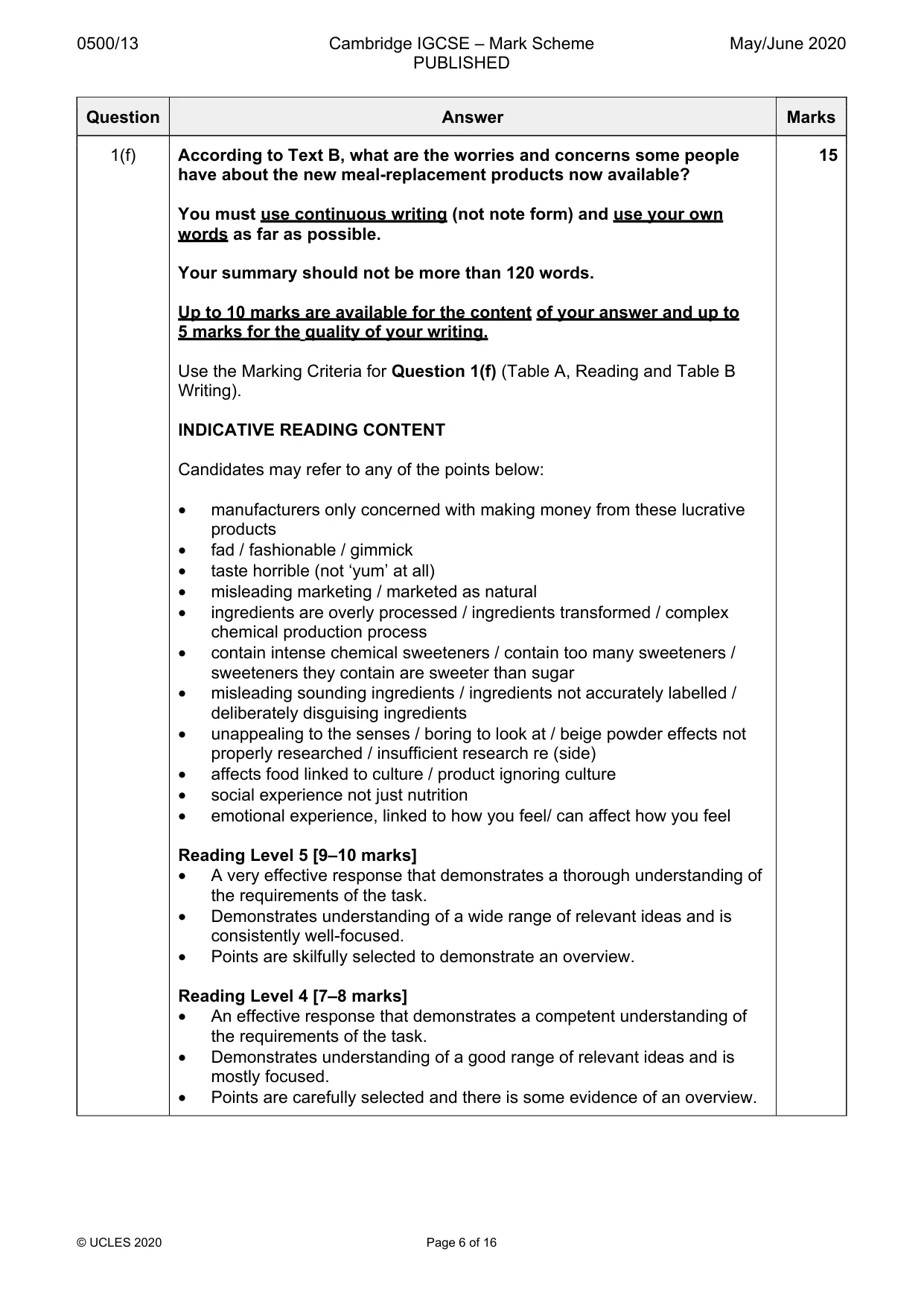 Mark scheme, page 6 of 16