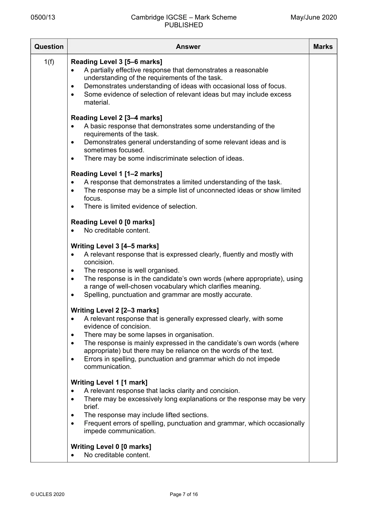 Mark scheme, page 7 of 16